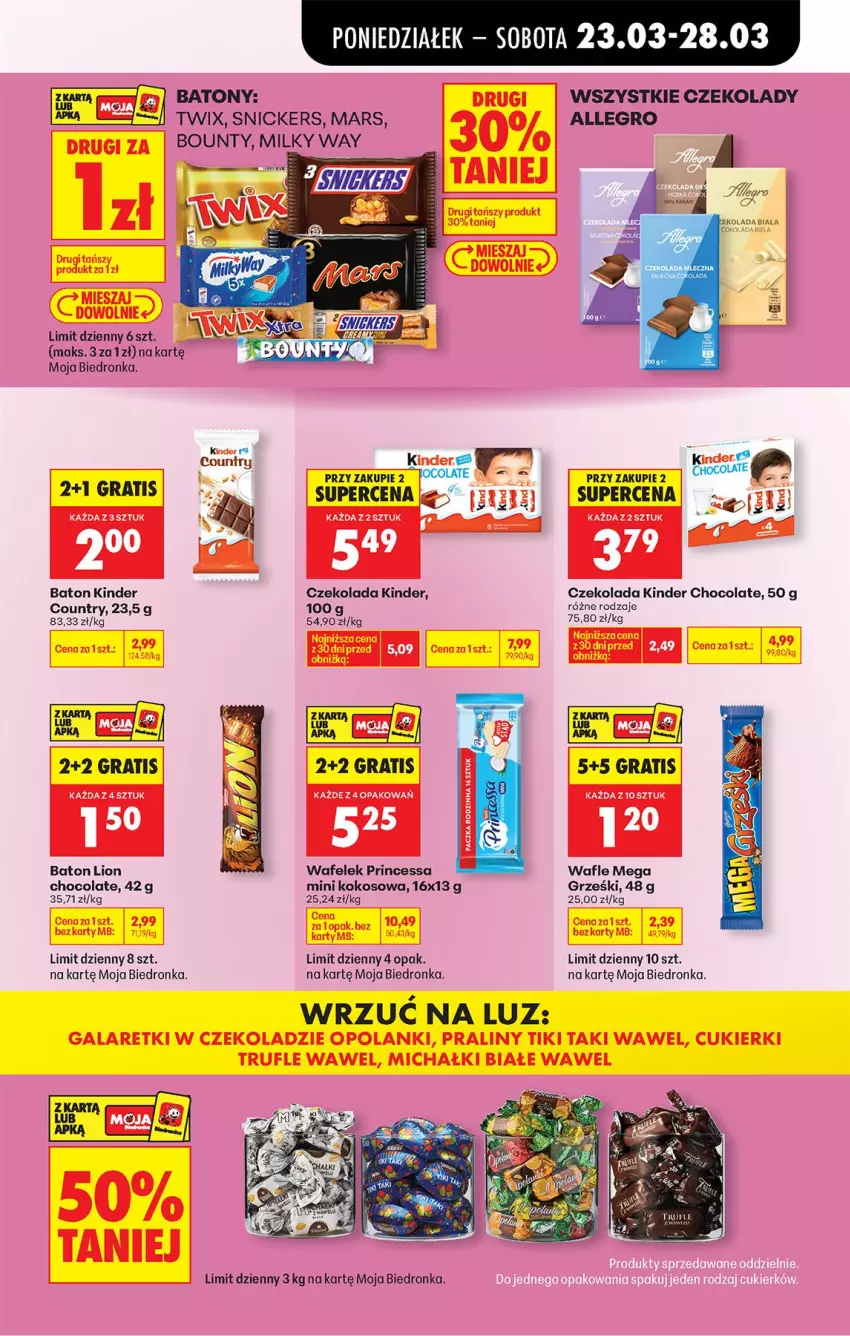 Gazetka promocyjna Biedronka - Od Poniedziałku - ważna 23.03 do 29.03.2026 - strona 63 - produkty: Allegro, Baton, Bounty, Czekolada, Gra, Grześki, Kinder, Kokos, LG, Lion, Mars, Milky Way, Princessa, Rolada, Snickers, Twix, Wafelek, Wafle