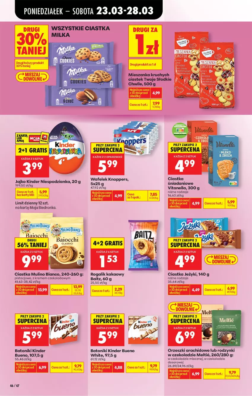 Gazetka promocyjna Biedronka - Od Poniedziałku - ważna 23.03 do 29.03.2026 - strona 66 - produkty: Baton, Ciastka, Danio, Deser, Gra, Jeżyki, Kakao, Kinder, Kinder Bueno, Knoppers, Milka, Orzeszki, Rodzynki, Rogal, Ser, Stek, Tonik, Wafelek