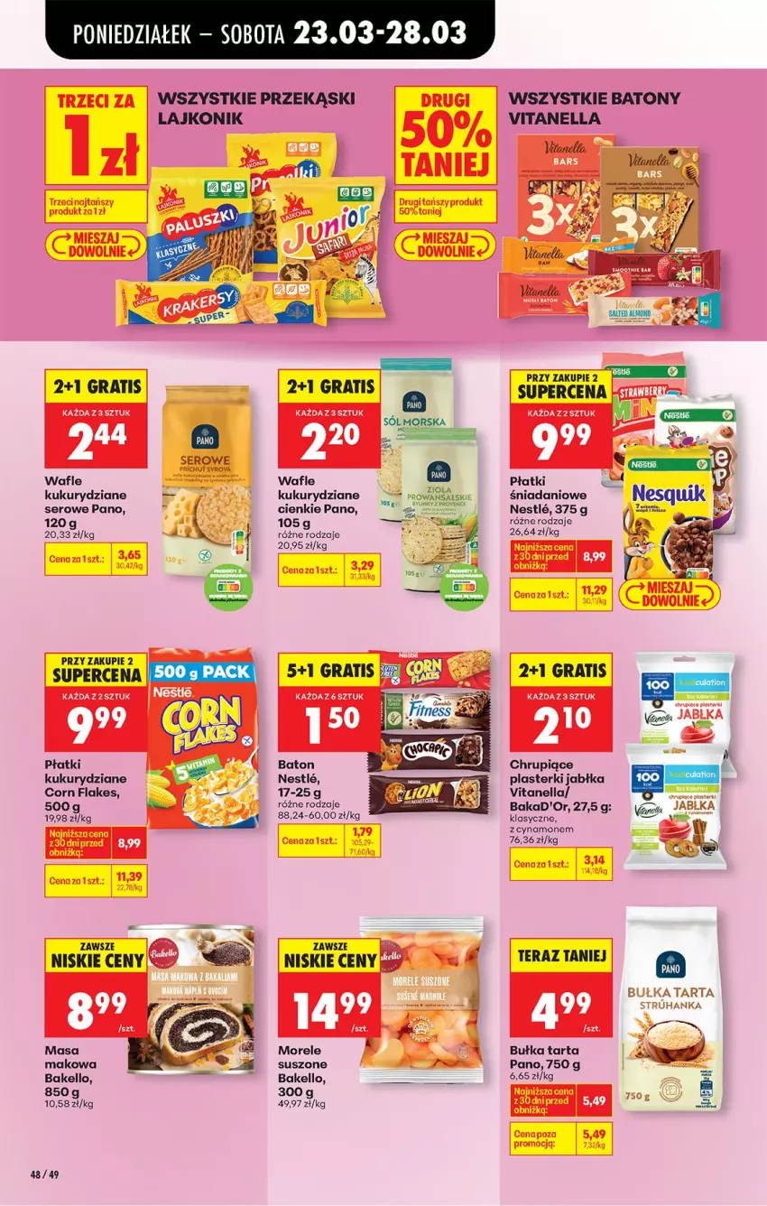 Gazetka promocyjna Biedronka - Od Poniedziałku - ważna 23.03 do 29.03.2026 - strona 70 - produkty: Baton, Bułka, Bułka tarta, Corn flakes, Danio, Gra, Jabłka, Lajkonik, Nesquik, Plasterki, Ser, Tarta, Tera, Wafle