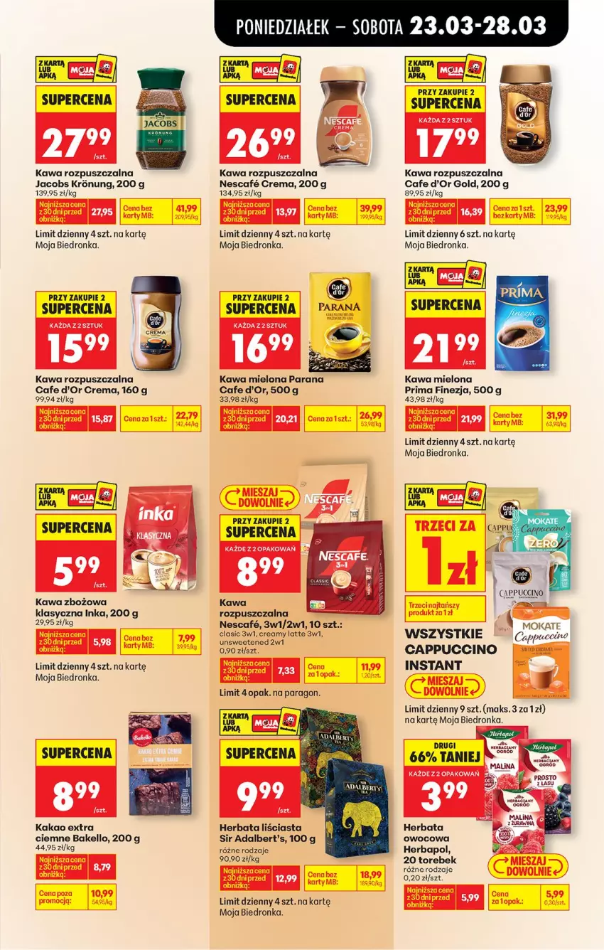 Gazetka promocyjna Biedronka - Od Poniedziałku - ważna 23.03 do 29.03.2026 - strona 71 - produkty: Cappuccino, Herbapol, Herbata, Herbata owocowa, Inka, Jacobs, Kakao, Kawa, Kawa mielona, Kawa rozpuszczalna, Kawa zbożowa, Por, Prima
