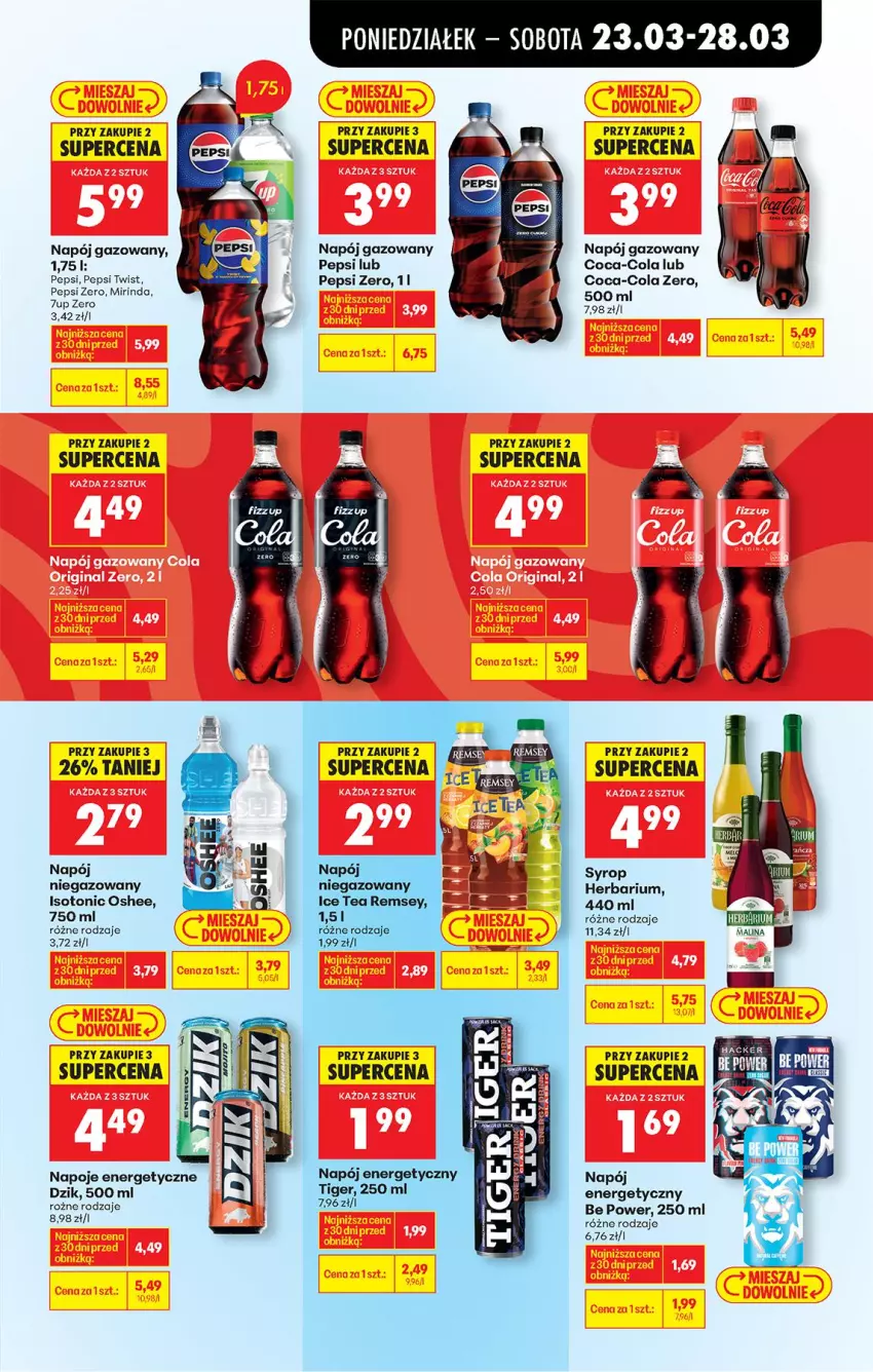 Gazetka promocyjna Biedronka - Od Poniedziałku - ważna 23.03 do 29.03.2026 - strona 73 - produkty: Coca-Cola, Mirinda, Napój, Napój energetyczny, Napój gazowany, Napoje, Oshee, Pepsi, Syrop, Tiger