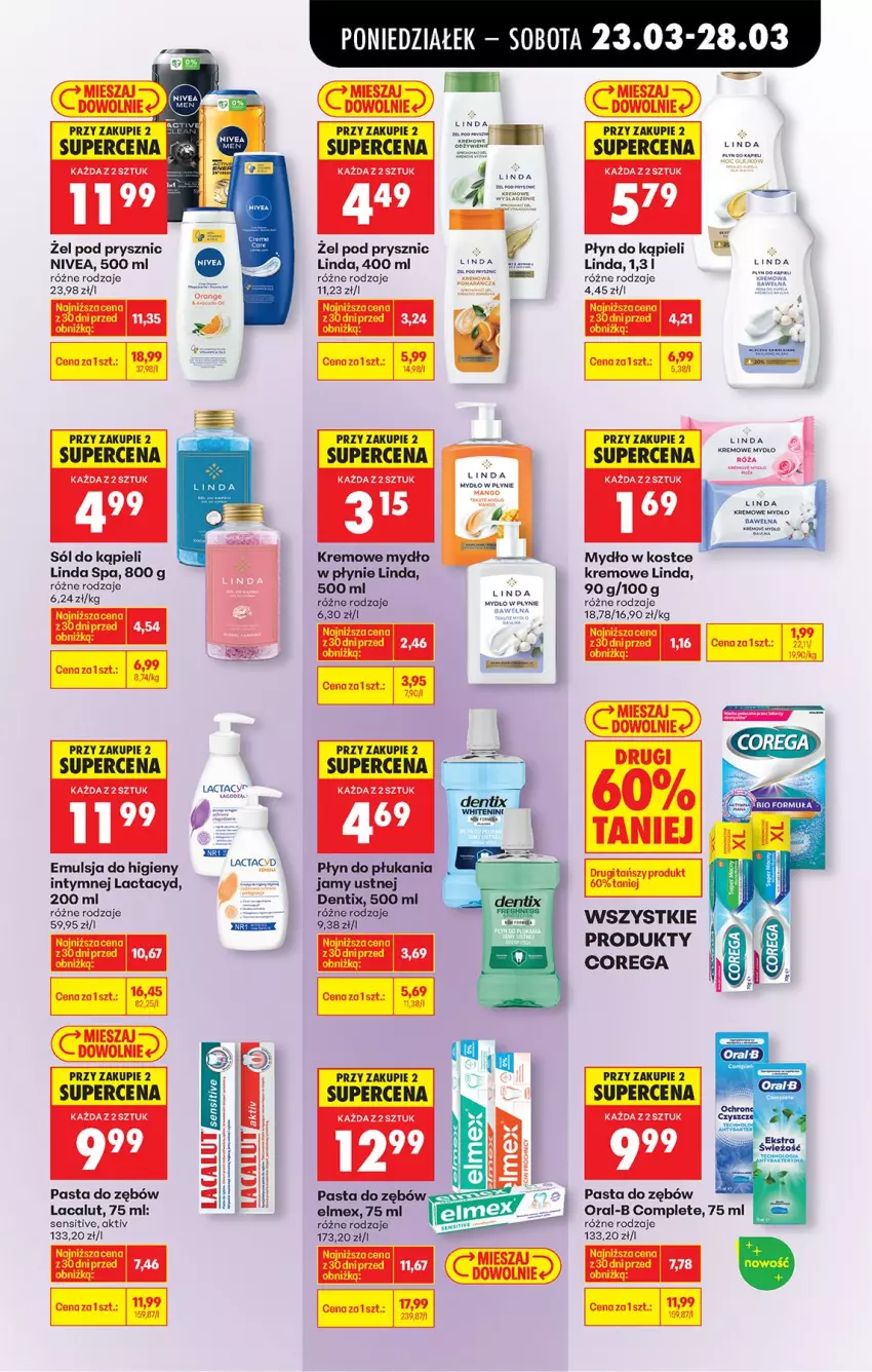 Gazetka promocyjna Biedronka - Od Poniedziałku - ważna 23.03 do 29.03.2026 - strona 77 - produkty: Corega, Elmex, Emulsja, Fa, Lacalut, Lactacyd, Mydło, Mydło w płynie, Nivea, Pasta do zębów, Płyn do kąpieli, Płyn do płukania, Płyn do płukania jamy ustnej, Róża, Ser, Sól, Sól do kąpieli, Wełna