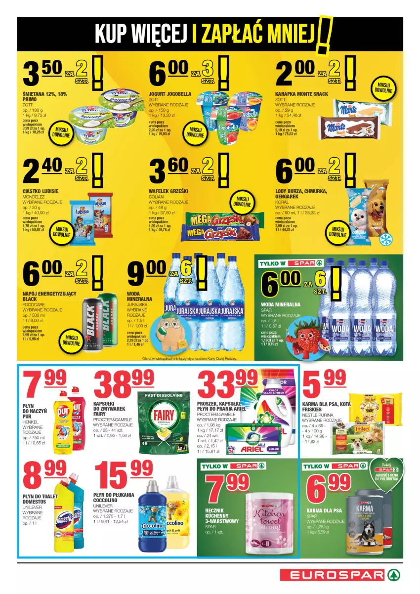 Gazetka promocyjna Spar - EuroSpar - ważna 11.08 do 21.08.2024 - strona 7 - produkty: Ariel, Bell, Bella, Coccolino, Domestos, Fa, Fairy, Friskies, Grześki, Jogobella, Jogurt, Lack, Lody, Lubisie, Monte, Napój, Płyn do płukania, Płyn do prania, Pur, Purina, Wafelek, Woda, Zott