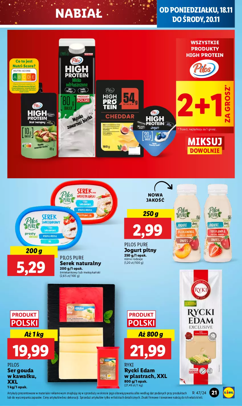 Gazetka promocyjna Lidl - GAZETKA - ważna 18.11 do 20.11.2024 - strona 25 - produkty: Edam, Gouda, Jogurt, Jogurt pitny, Kawa, Pilos, Pur, Rycki Edam, Ser, Serek, Serek naturalny