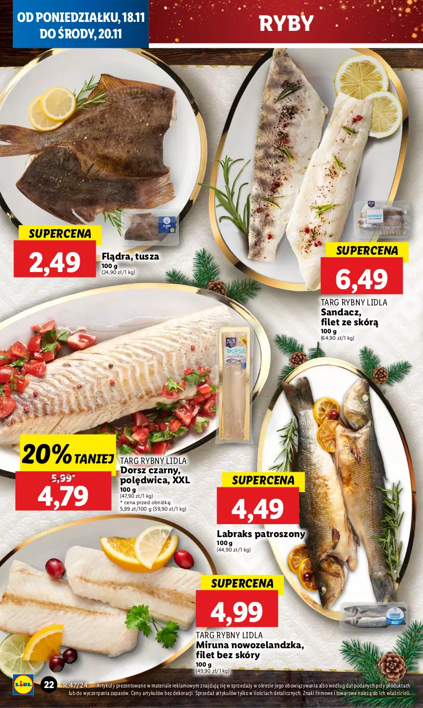 Gazetka promocyjna Lidl - GAZETKA - ważna 18.11 do 20.11.2024 - strona 26 - produkty: Dorsz, Miruna, Polędwica, Sandacz, Tusz