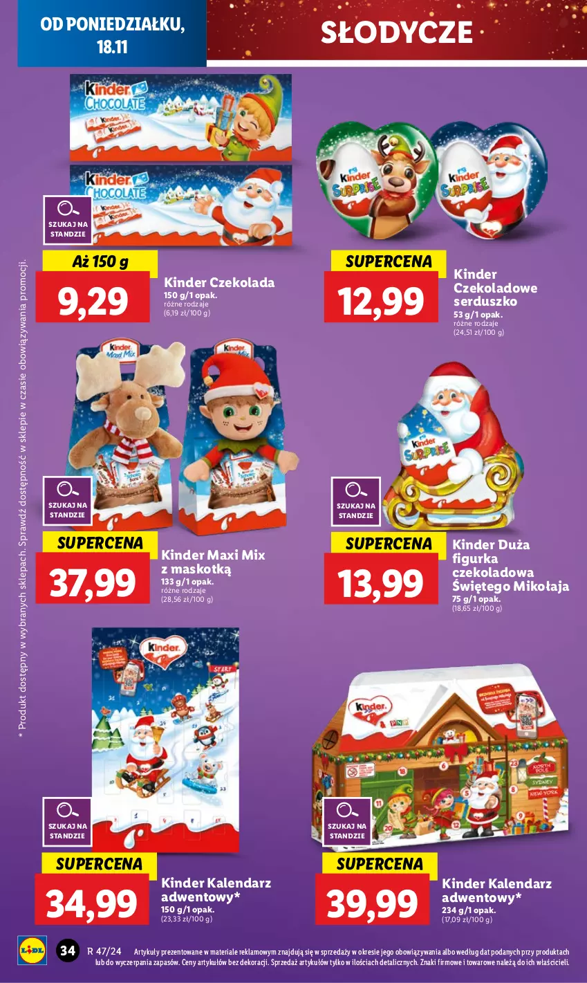 Gazetka promocyjna Lidl - GAZETKA - ważna 18.11 do 20.11.2024 - strona 40 - produkty: Czekolada, Kalendarz, Kalendarz adwentowy, Kinder, Ser