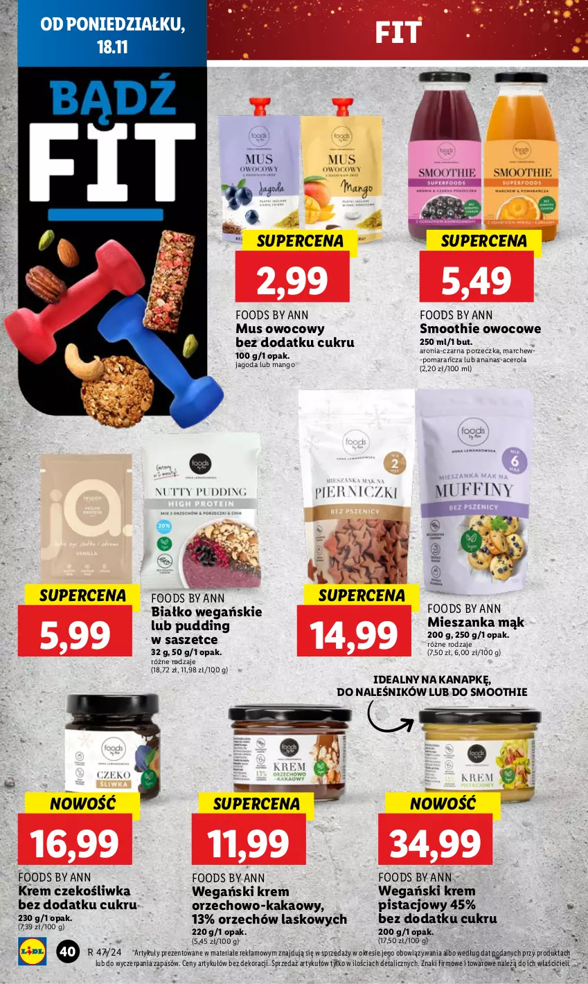 Gazetka promocyjna Lidl - GAZETKA - ważna 18.11 do 20.11.2024 - strona 46 - produkty: Acer, Ananas, Aronia, Kakao, Krem pistacjowy, Mango, Mus, Por, Pudding, Smoothie