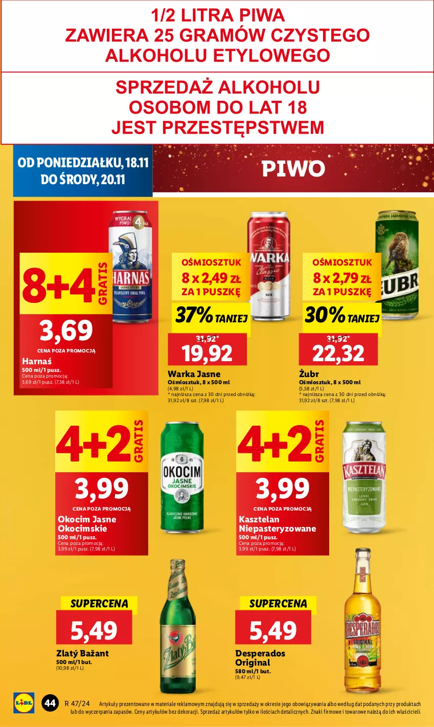 Gazetka promocyjna Lidl - GAZETKA - ważna 18.11 do 20.11.2024 - strona 52 - produkty: Desperados, Gin, Gra, Harnaś, Kasztelan, Koc, Okocim, Piwo, Warka