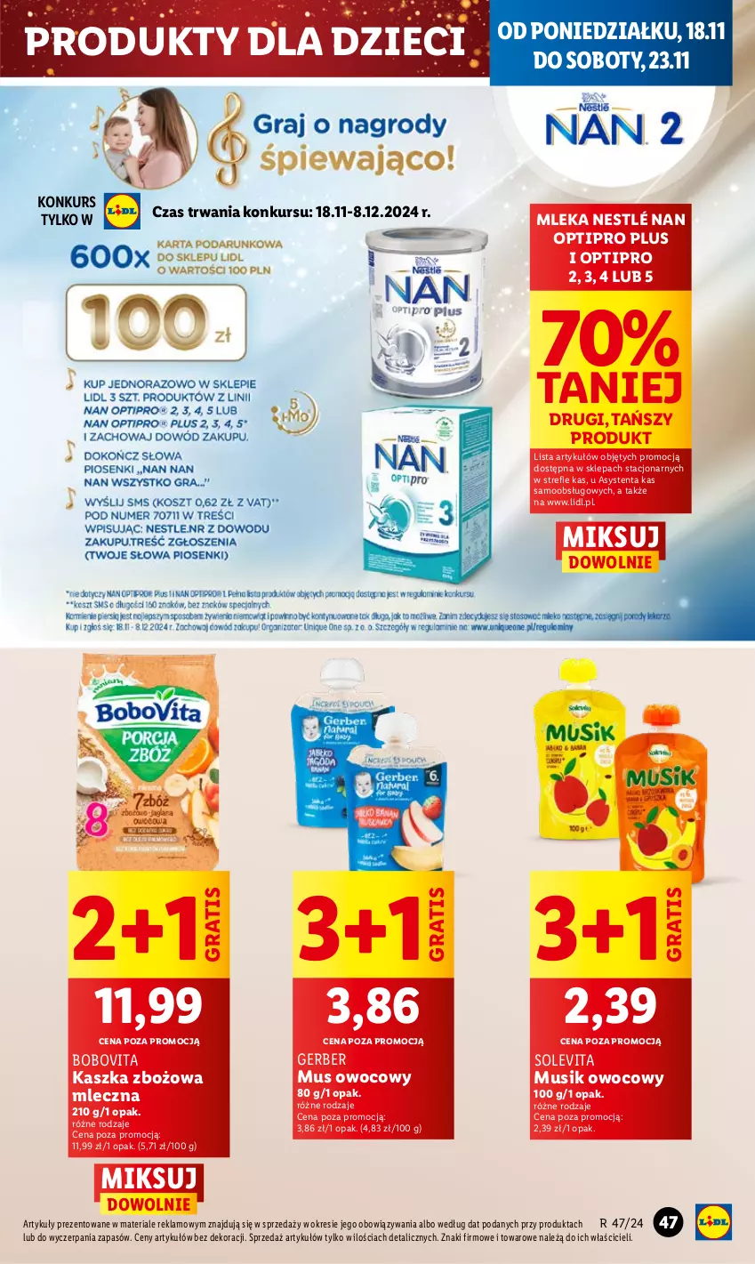 Gazetka promocyjna Lidl - GAZETKA - ważna 18.11 do 20.11.2024 - strona 55 - produkty: BoboVita, Dzieci, Gerber, Gra, Mus, NAN Optipro, Nestlé