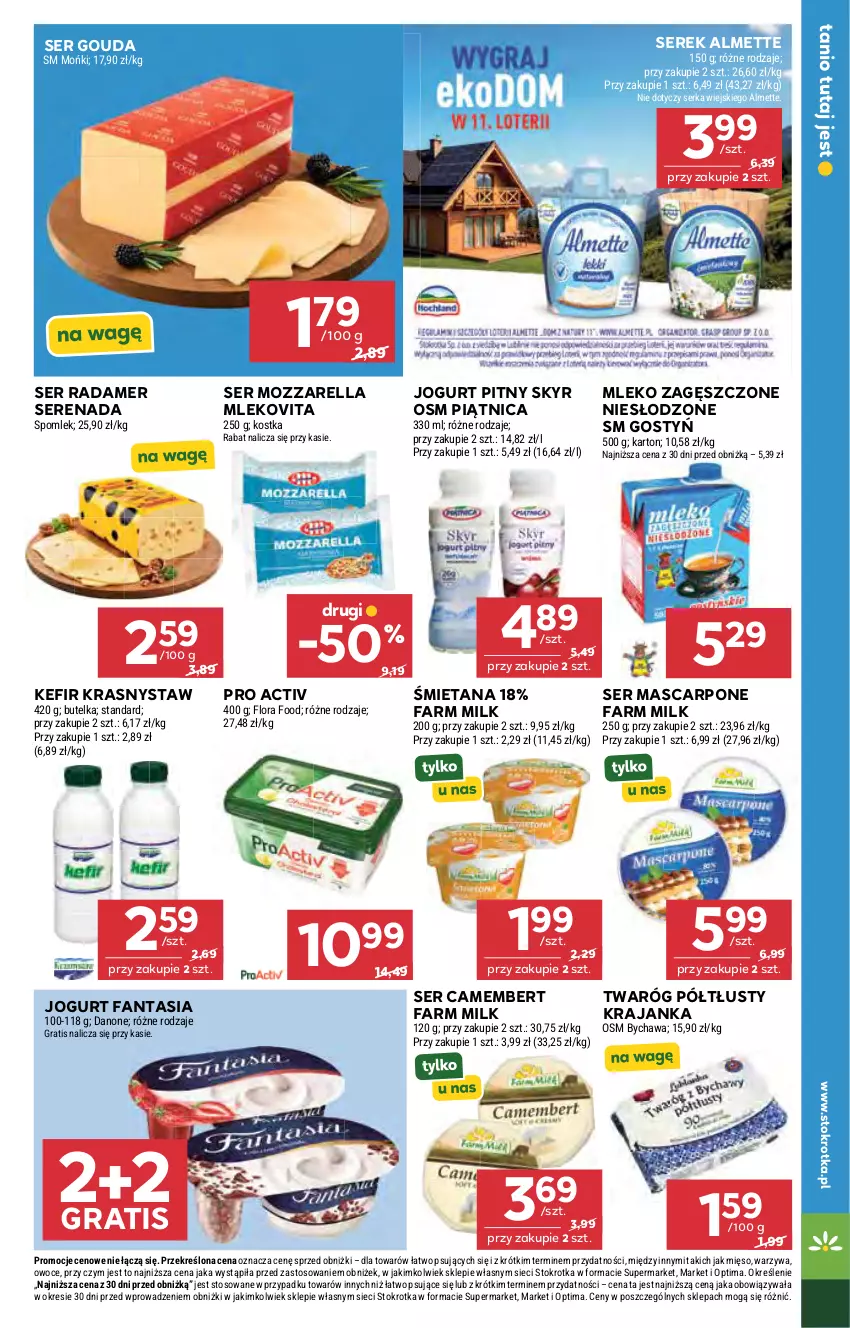 Gazetka promocyjna Stokrotka - Supermarket - ważna 22.10 do 28.10.2026 - strona 26 - produkty: Almette, Camembert, Danone, Fa, Fanta, Farm Milk, Flora, Gouda, Gra, Jogurt, Jogurt pitny, Kefir, Mascarpone, Mięso, Mleko, Mleko zagęszczone, Mlekovita, Mozzarella, Optima, Owoce, Piątnica, Radamer, Ser, Serek, Twaróg, Twaróg półtłusty, Warzywa