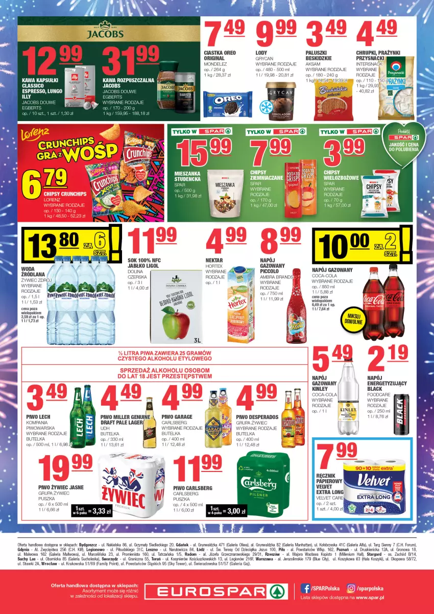 Gazetka promocyjna Spar - EuroSpar - ważna 27.12.2024 do 06.01.2025 - strona 4 - produkty: Aksam, Beskidzki, Carlsberg, Chrupki, Ciastka, Coca-Cola, Desperados, Dzieci, Fa, Gin, Gra, Gry, Hortex, Kosz, Lack, Ligol, Lody, Mieszanka studencka, Napój, Napój gazowany, Nektar, Oliwa, Oreo, Papier, Piwo, Przysnacki, Ręcznik, Rum, Sok, Velvet