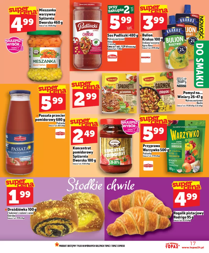 Gazetka promocyjna Topaz - Gazetka - ważna 16.04 do 22.04.2026 - strona 17 - produkty: Bulion, Fa, Krakus, Lion, Mieszanka warzyw, Podravka, Pudliszki, Sos, Top, Winiary