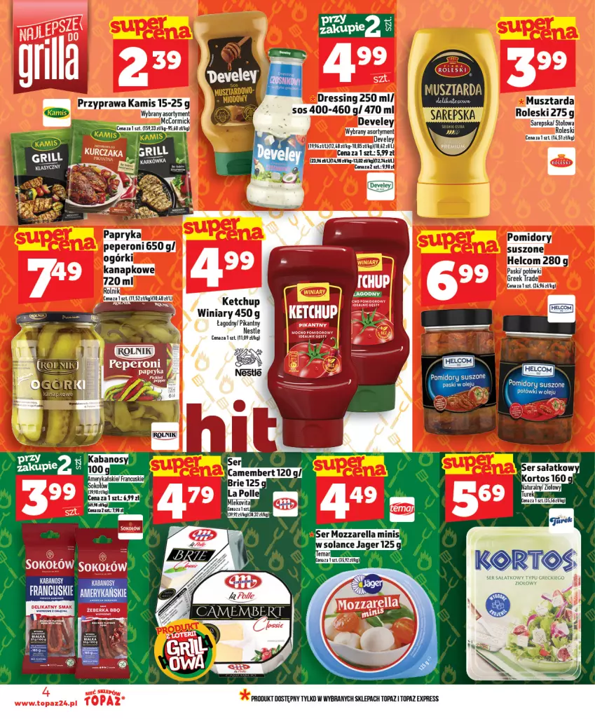Gazetka promocyjna Topaz - Gazetka - ważna 16.04 do 22.04.2026 - strona 4 - produkty: Grill, Ketchup, Mozzarella, Sałat, Ser, Solan, Top, Winiary