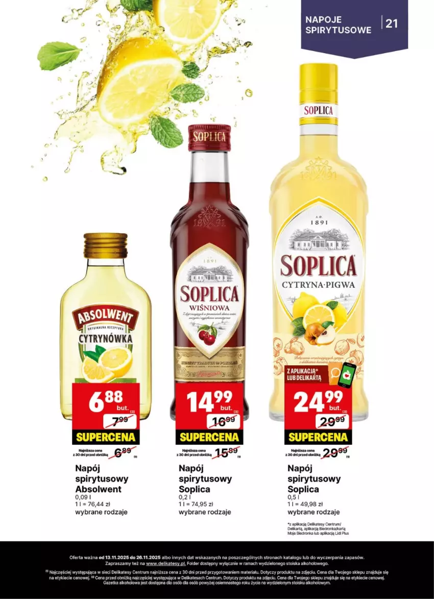 Gazetka promocyjna Delikatesy Centrum - Delibarek DC46-DC47 - ważna 13.11 do 26.11.2025 - strona 21 - produkty: Gin, Napój, Napoje, Por, Rama, Rum, Soplica
