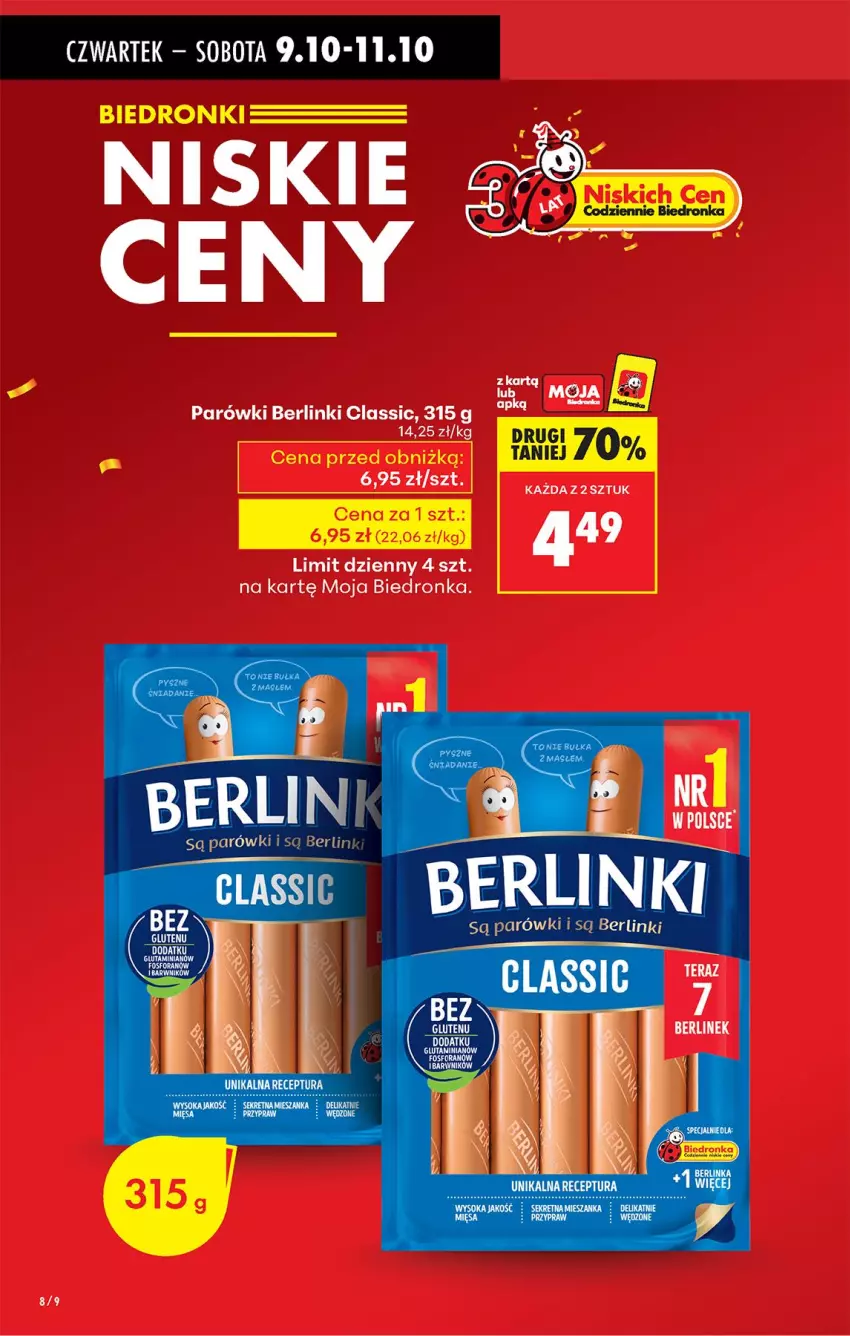 Gazetka promocyjna Biedronka - Od Czwartku - ważna 09.10 do 15.10.2025 - strona 10 - produkty: Berlinki, Parówki