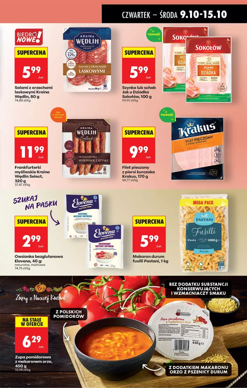Gazetka promocyjna Biedronka - Od Czwartku - ważna 09.10 do 15.10.2025 - strona 47 - produkty: Frankfurterki, Krakus, Kurczak, Makaron, Owsianka, Piec, Rum, Salami, Ser, Sok, Sokołów, Szynka, Zupa, Zupa pomidorowa