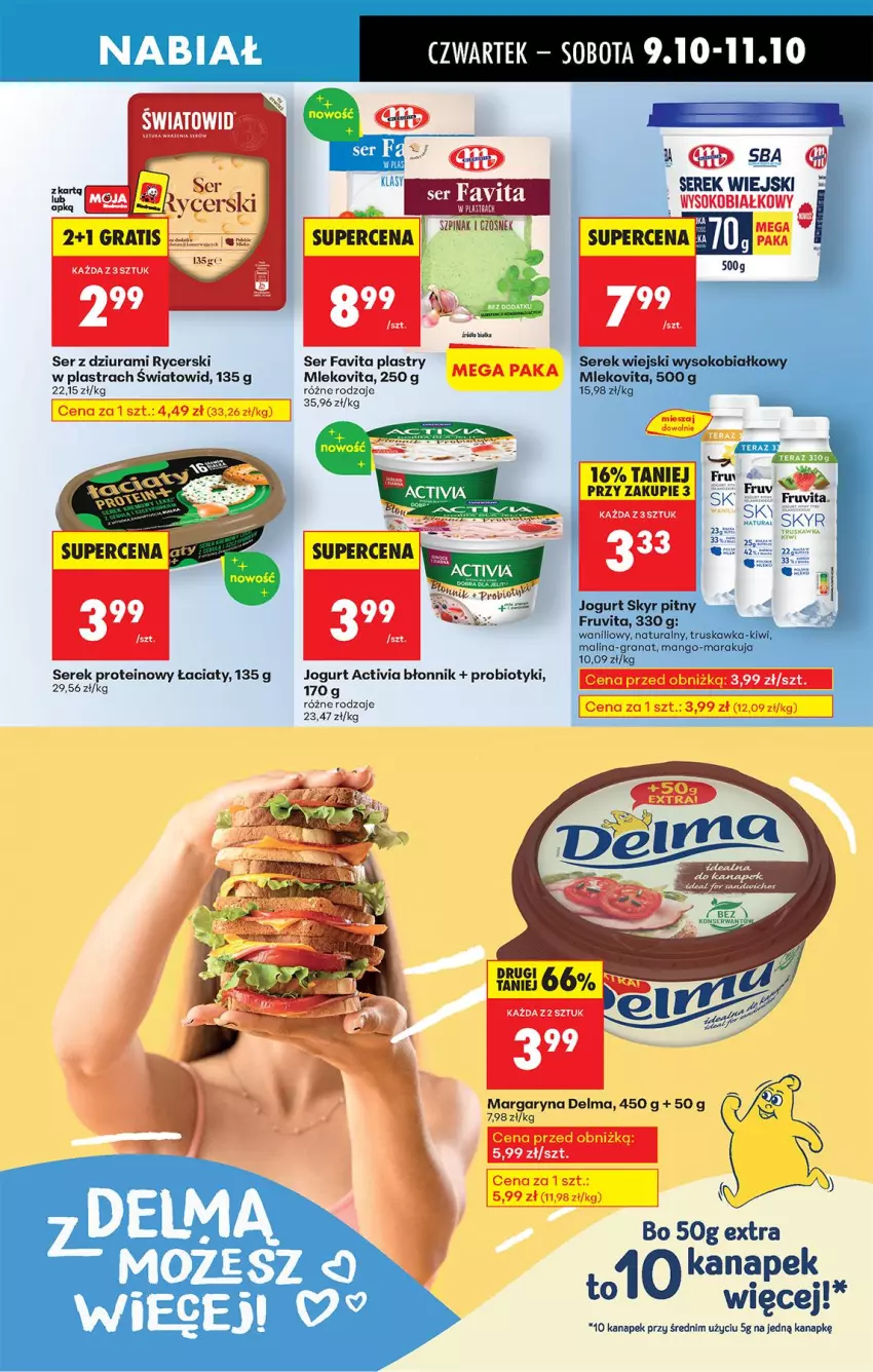 Gazetka promocyjna Biedronka - Od Czwartku - ważna 09.10 do 15.10.2025 - strona 49 - produkty: Activia, Delma, Fa, Favita, Gra, Granat, Jogurt, Kiwi, Mango, Margaryna, Mleko, Mlekovita, Probiotyk, Ser, Ser z dziurami, Serek, Serek wiejski, Sok