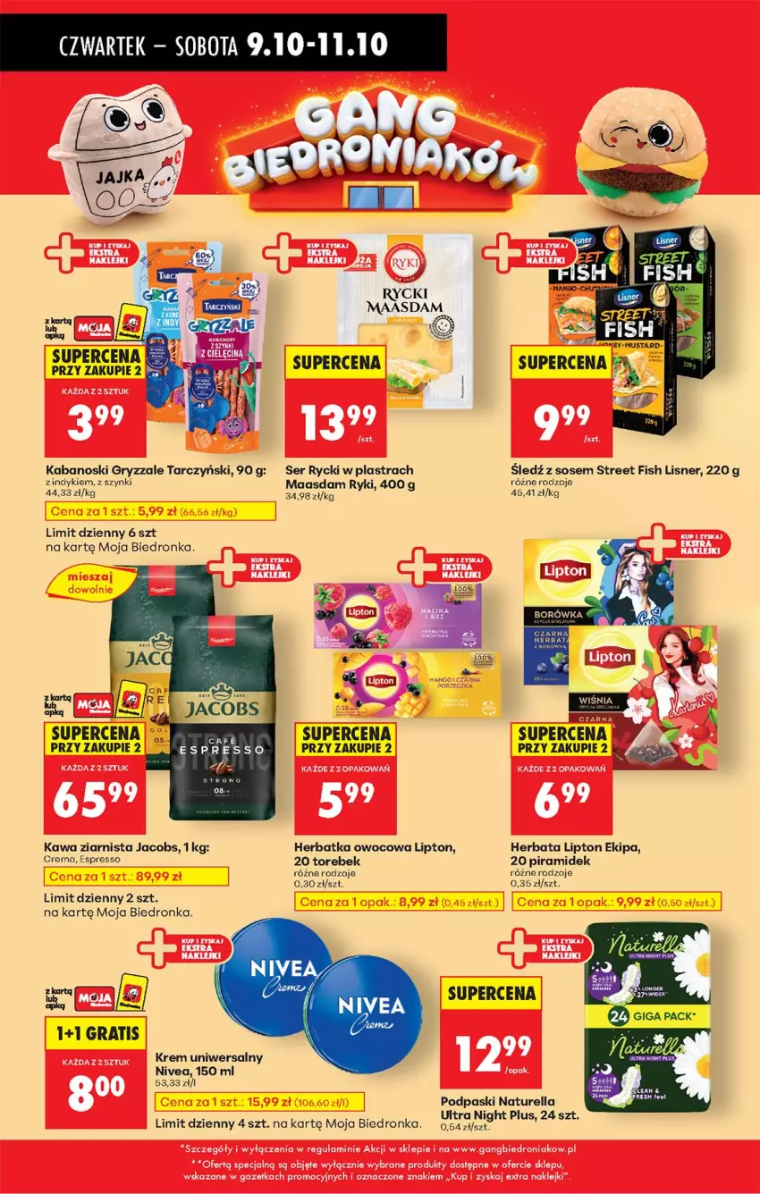 Gazetka promocyjna Biedronka - Od Czwartku - ważna 09.10 do 15.10.2025 - strona 56 - produkty: Gra, Gry, Herbata, Jacobs, Kabanos, Kawa, Kawa ziarnista, Krem uniwersalny, Lipton, Lisner, Maasdam, Naturell, Naturella, Nivea, Podpaski, Ser, Sos, Tarczyński