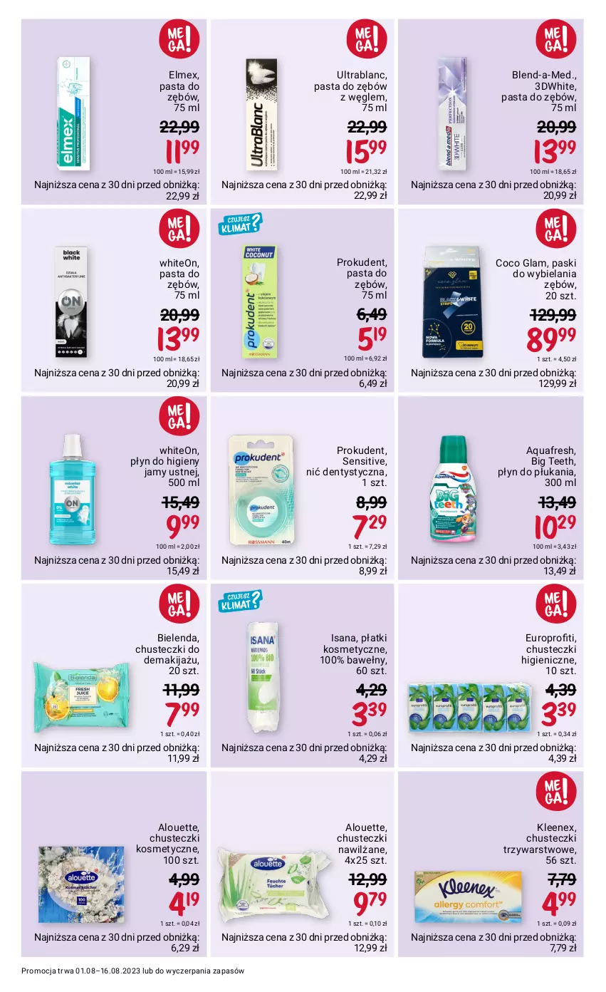 Gazetka promocyjna Rossmann - 1 sierpnia - ważna 01.08 do 16.08.2023 - strona 5 - produkty: Alouette, Aquafresh, Bielenda, Blend-a-Med, Chusteczki, Chusteczki kosmetyczne, Elmex, Isana, Makijaż, Nić dentystyczna, Pasta do zębów, Płatki kosmetyczne, Płyn do płukania, Prokudent