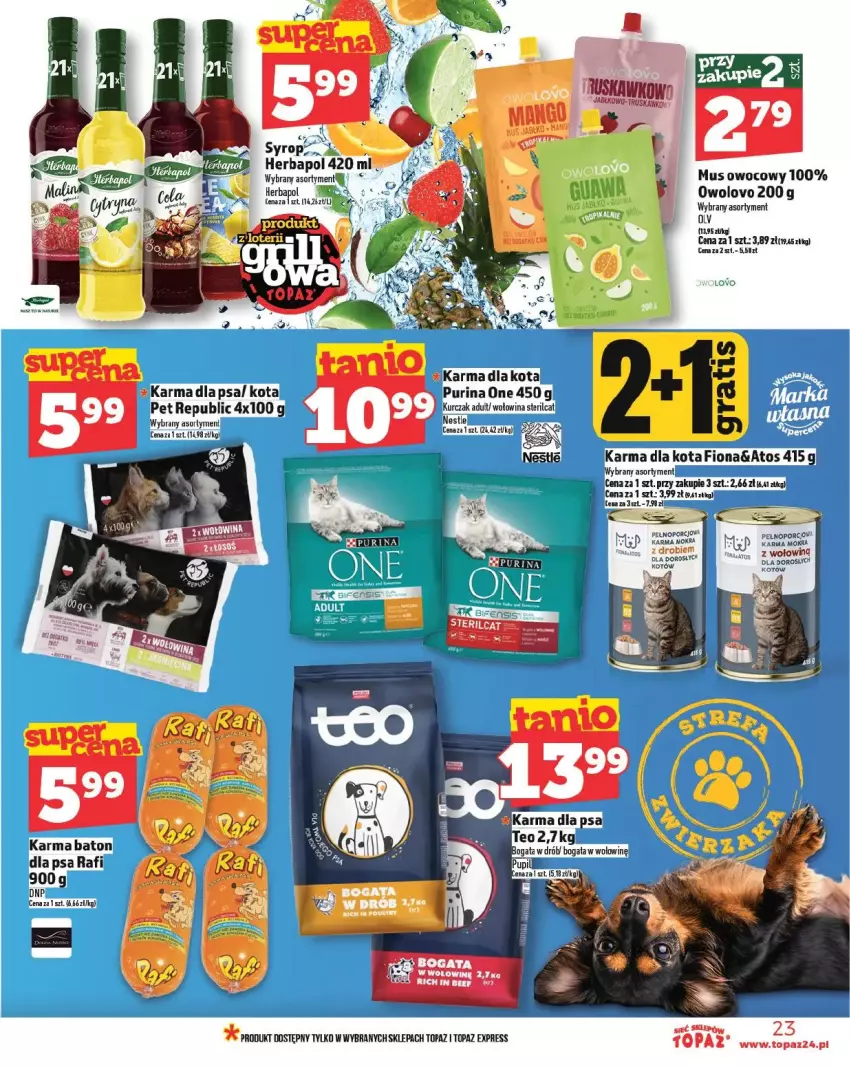 Gazetka promocyjna Topaz - ważna 15.05 do 21.05.2025 - strona 16 - produkty: Baton, Baton dla psa, Herbapol, Kurczak, Mus, Por, Syrop, Top, Wołowina