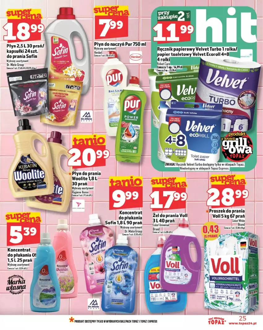 Gazetka promocyjna Topaz - ważna 15.05 do 21.05.2025 - strona 18 - produkty: Gra, Płyn do prania, Proszek do prania, Pur, Top, Velvet, Waga, Woolite