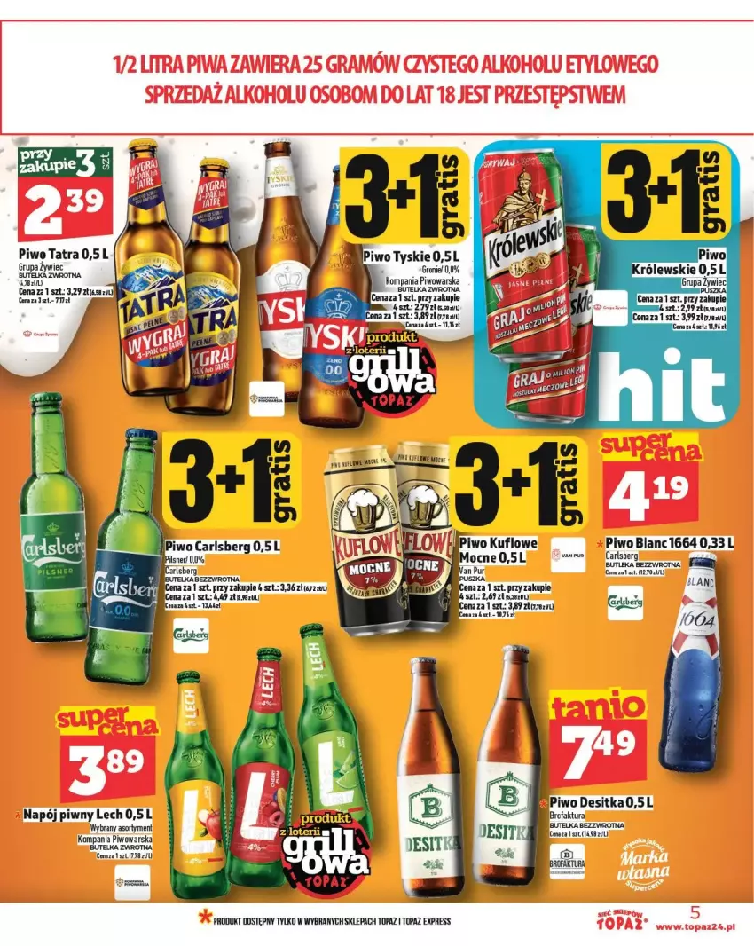 Gazetka promocyjna Topaz - ważna 15.05 do 21.05.2025 - strona 24 - produkty: Carlsberg, Fa, Napój, Piwo, Tatra, Top, Tyskie
