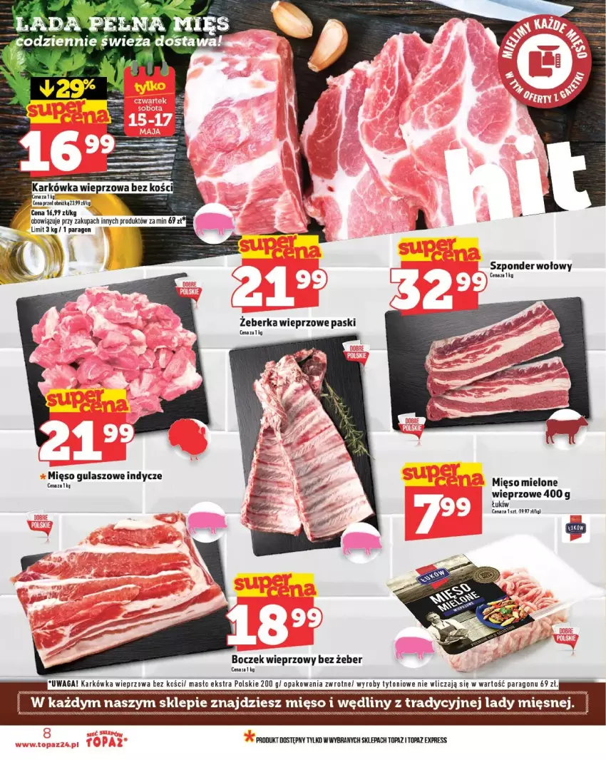 Gazetka promocyjna Topaz - ważna 15.05 do 21.05.2025 - strona 27 - produkty: Boczek, Boczek wieprzowy, Mięso, Mięso mielone, Szponder wołowy, Top