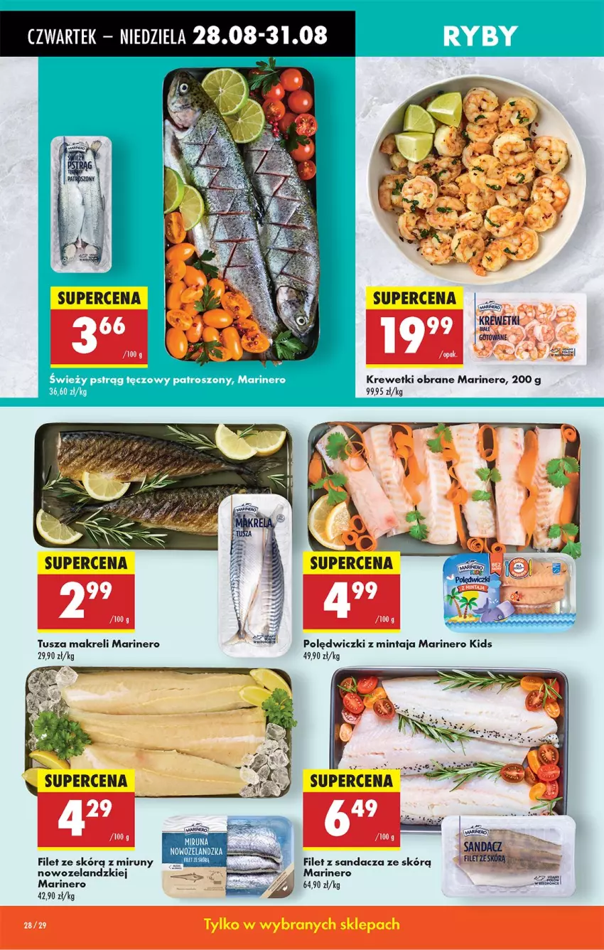 Gazetka promocyjna Biedronka - Od Czwartku - ważna 28.08 do 03.09.2025 - strona 30 - produkty: Filet z sandacza, Krewetki, Mintaj, Pstrąg, Pstrąg tęczowy, Sandacz, Tusz