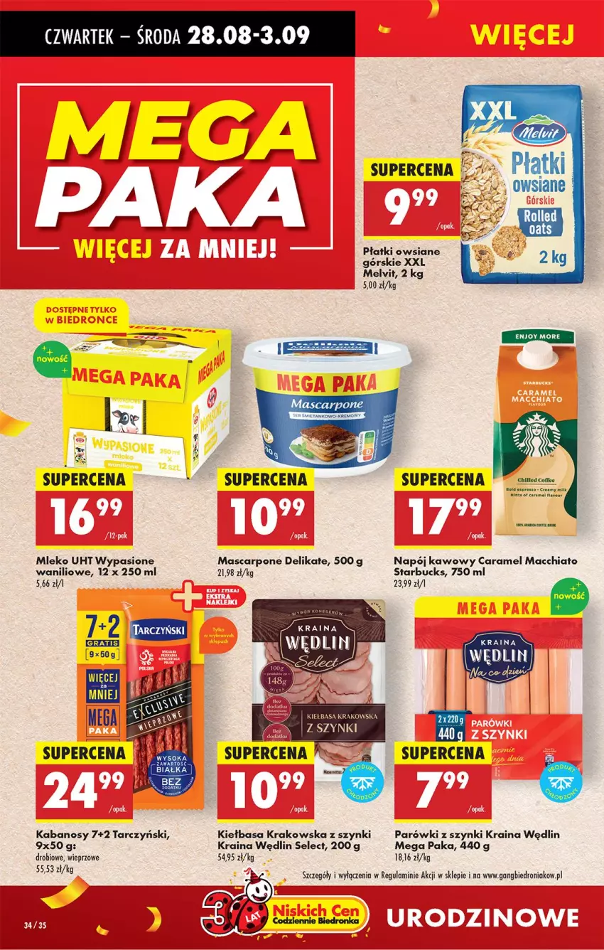 Gazetka promocyjna Biedronka - Od Czwartku - ważna 28.08 do 03.09.2025 - strona 38 - produkty: Chia, Fa, Gra, Kabanos, Mascarpone, Melvit, Mleko, Napój, Parówki, Parówki z szynki, Płatki owsiane, Tarczyński