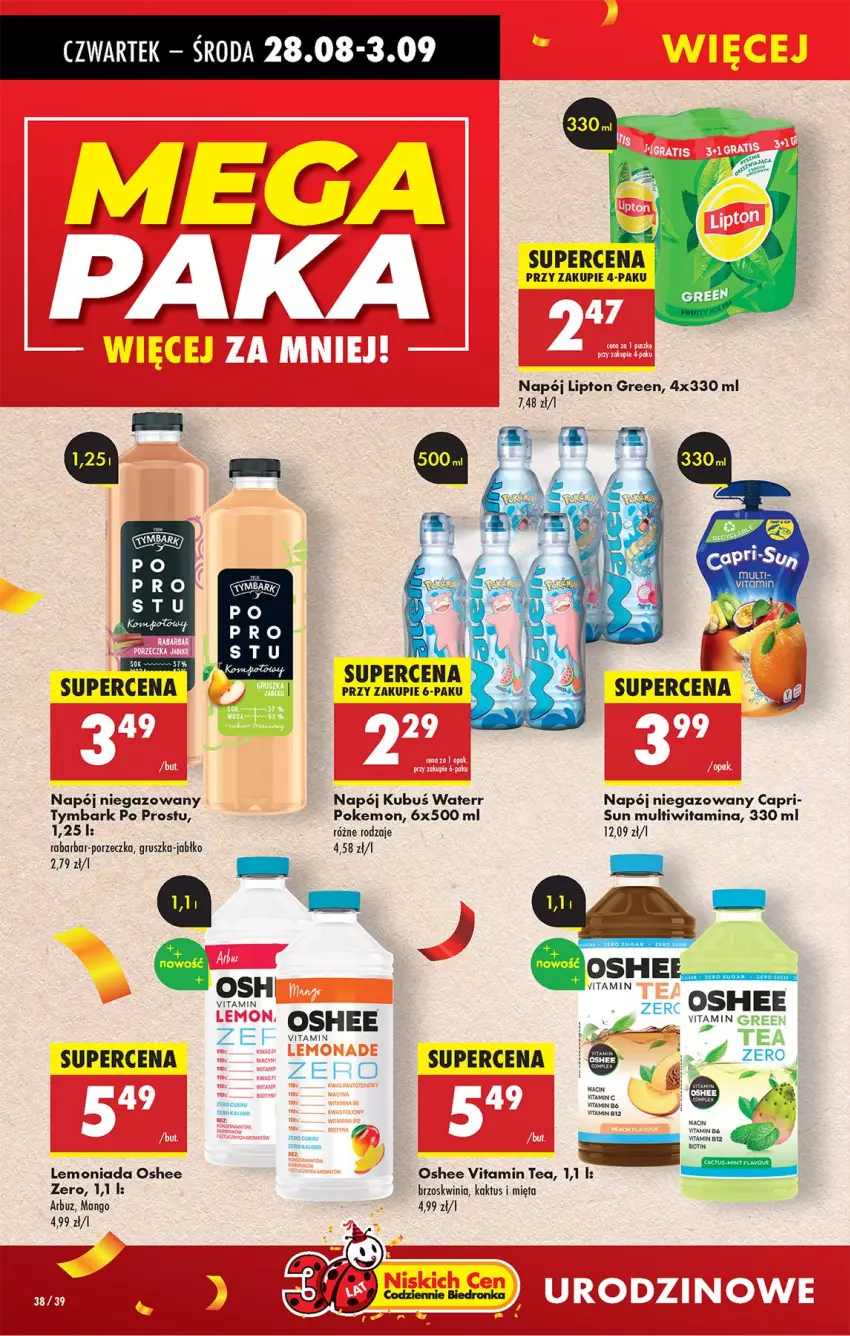 Gazetka promocyjna Biedronka - Od Czwartku - ważna 28.08 do 03.09.2025 - strona 42 - produkty: Arbuz, Fa, Kaktus, Lemoniada, Lipton, Mango, Mięta, Napój, Napój niegazowany, Oshee, Por, Tymbark