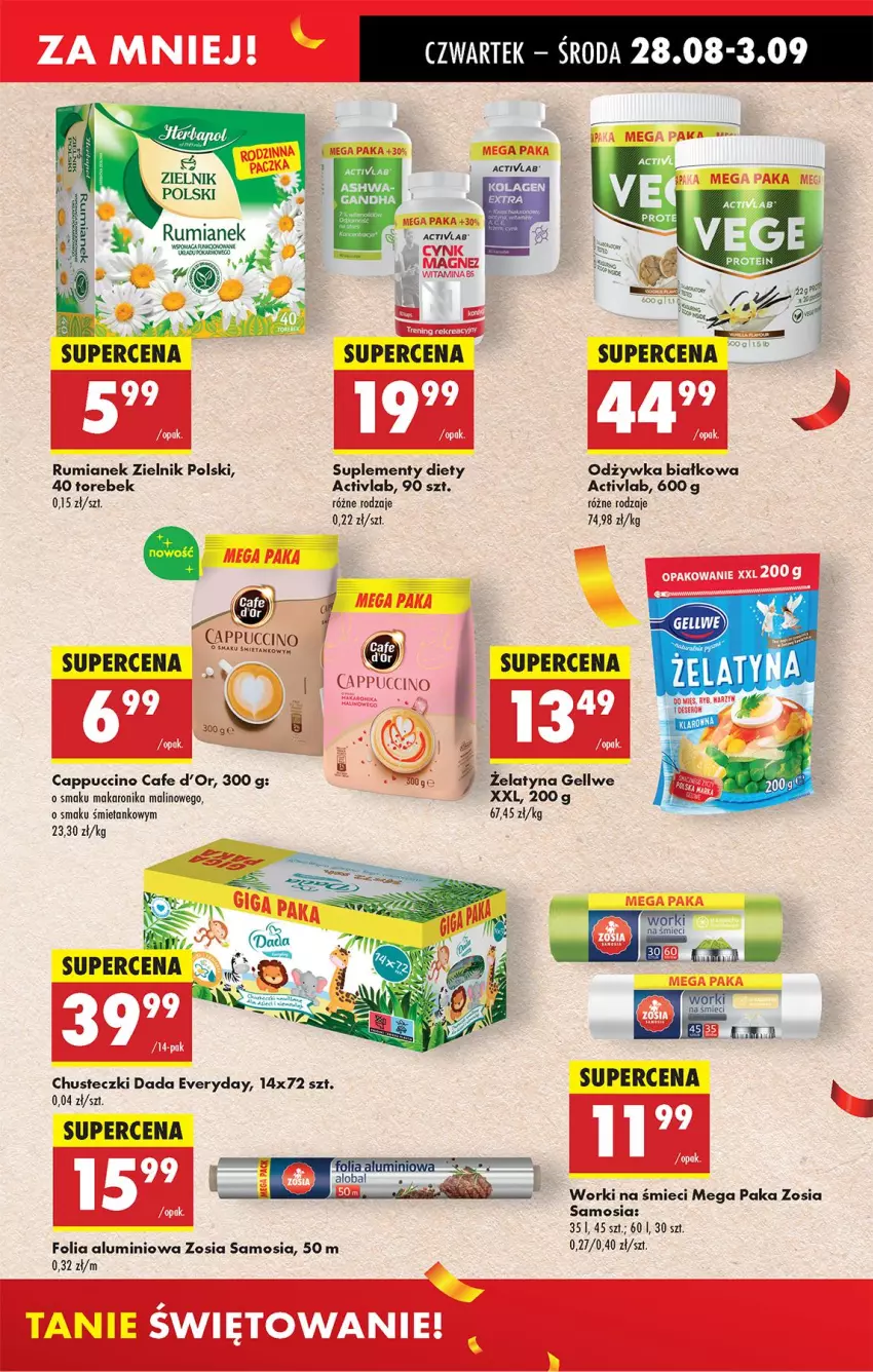 Gazetka promocyjna Biedronka - Od Czwartku - ważna 28.08 do 03.09.2025 - strona 43 - produkty: Cappuccino, Chusteczki, Cynk, Dada, Deser, Folia aluminiowa, Magnez, Makaron, Rum, Ser, Worki na śmiec, Worki na śmieci