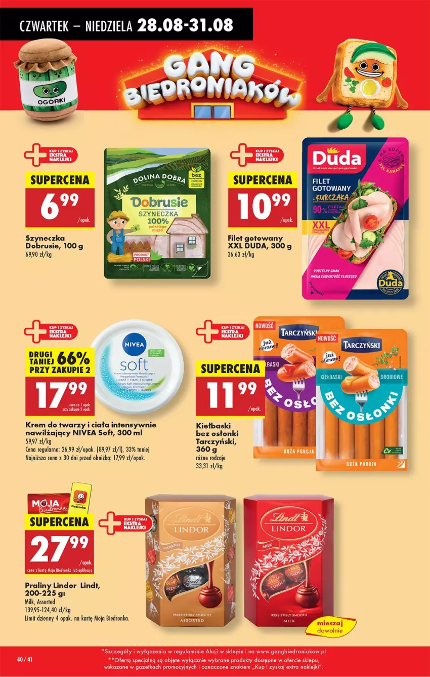 Gazetka promocyjna Biedronka - Od Czwartku - ważna 28.08 do 03.09.2025 - strona 44 - produkty: Duda, Krem do twarzy, Lindt, Nivea, Obrus, Praliny, Tarczyński