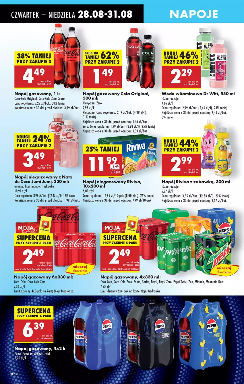 Gazetka promocyjna Biedronka - Od Czwartku - ważna 28.08 do 03.09.2025 - strona 56 - produkty: Ananas, Coca-Cola, Fa, Fanta, Gin, Liczi, Mango, Mirinda, Napój, Napój gazowany, Napój niegazowany, Napoje, Pepsi, Sprite, Woda