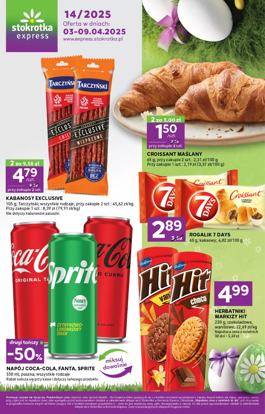Gazetka promocyjna Stokrotka - Stokrotka Express - ważna 03.04 do 09.04.2025 - strona 1 - produkty: Coca-Cola, Fa, Fanta, Kabanos, Kask, LG, Mięso, Napój, Owoce, Sprite, Tarczyński, Warzywa