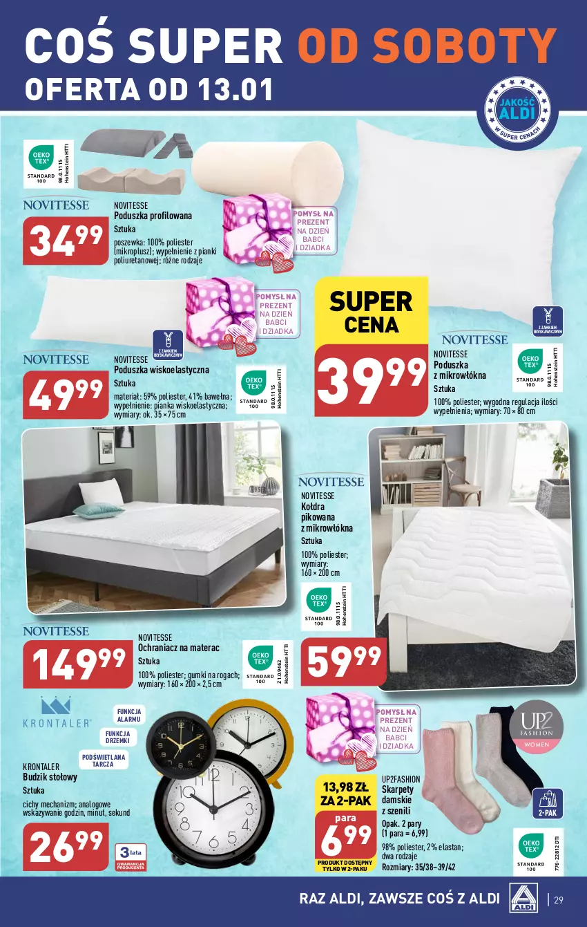 Gazetka promocyjna Aldi - Pełna oferta - ważna 08.01 do 13.01.2024 - strona 29 - produkty: Budzik, Fa, Karp, Kołdra, LANA, Materac, Ochraniacz na materac, Poduszka, Poszewka, Tera, Wełna