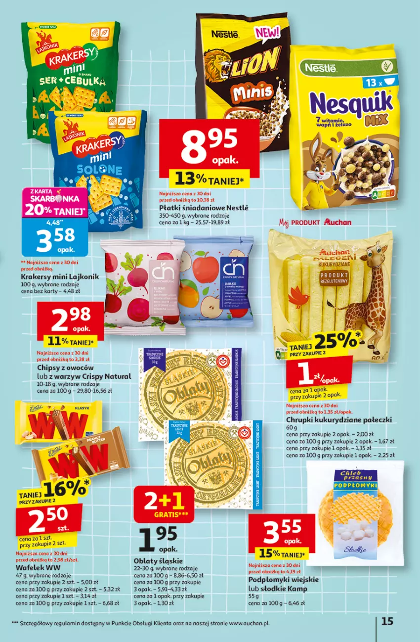 Gazetka promocyjna Auchan - Odlotowe ceny na start szkoły Hipermarket - ważna 28.08 do 03.09.2025 - strona 15 - produkty: Chipsy, Chrupki, Danio, Fa, Krakersy, Lajkonik, Wafelek, Zegar