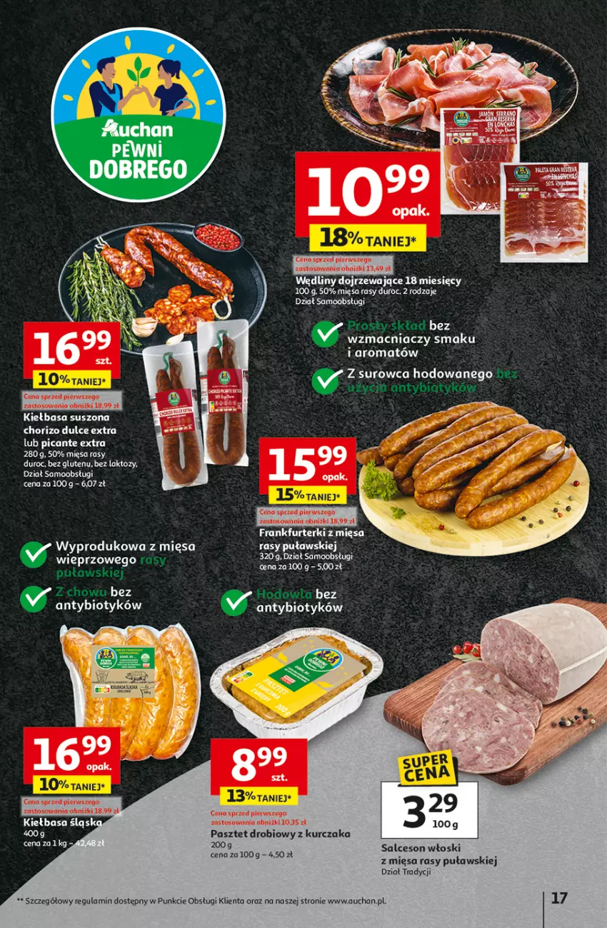 Gazetka promocyjna Auchan - Odlotowe ceny na start szkoły Hipermarket - ważna 28.08 do 03.09.2025 - strona 17 - produkty: Frankfurterki, Kiełbasa, Kiełbasa śląska, Kurczak, Pasztet, Salceson