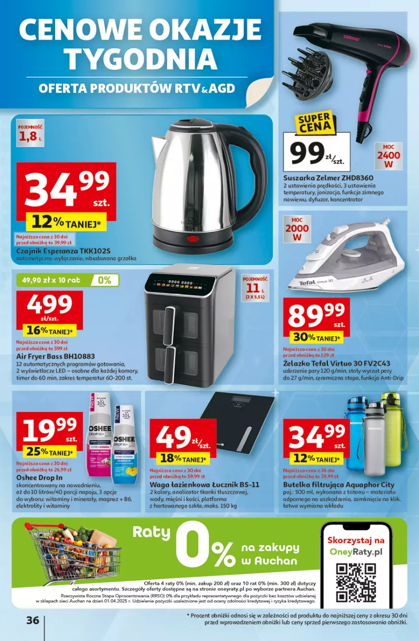 Gazetka promocyjna Auchan - Odlotowe ceny na start szkoły Hipermarket - ważna 28.08 do 03.09.2025 - strona 36 - produkty: Aquaphor, Czajnik, Fa, Gra, Grzałka, Kosz, Magnez, Oshee, Por, Suszarka, Tefal, Top, Virtu, Waga, Waga łazienkowa, Zelmer