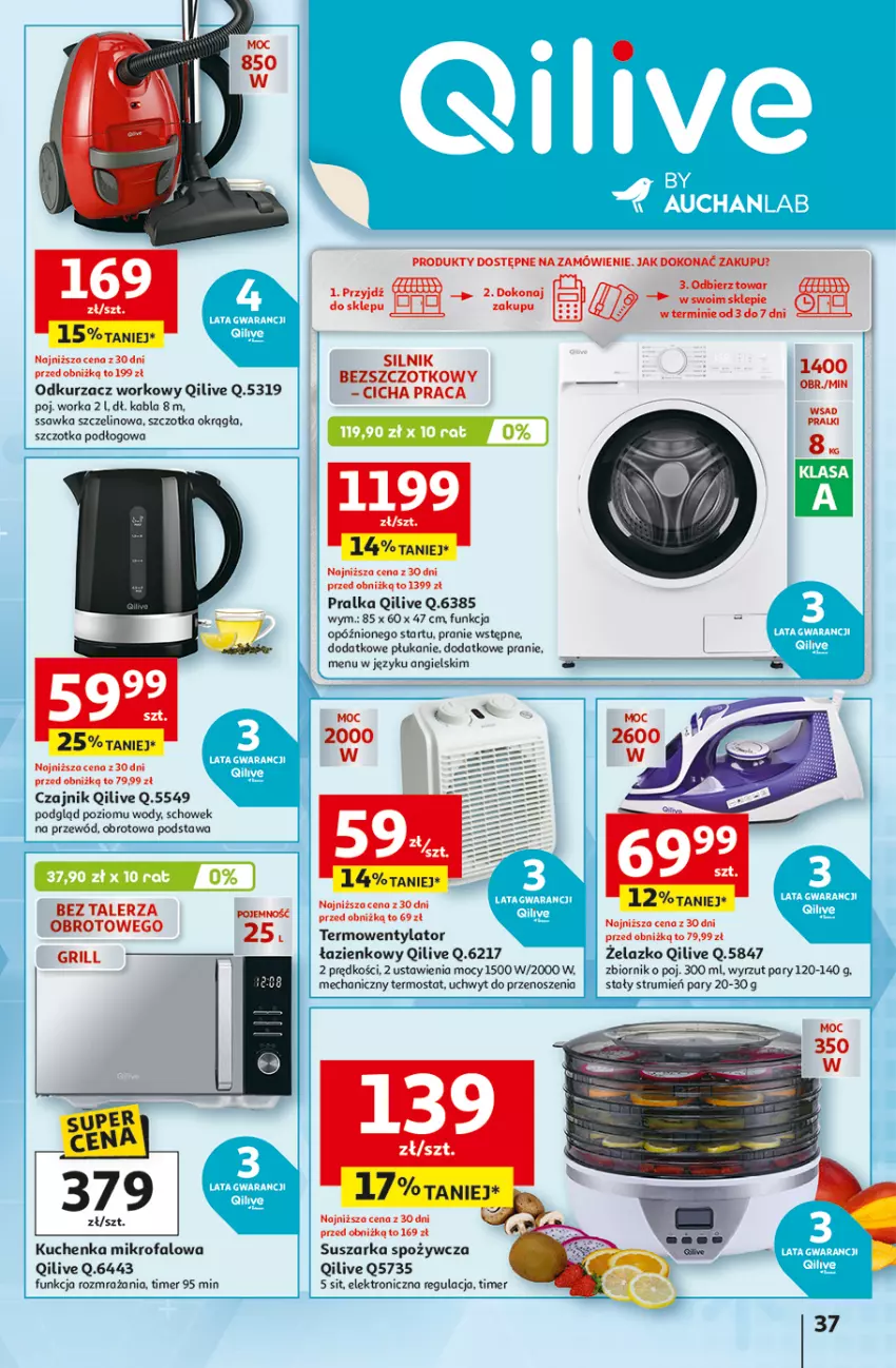 Gazetka promocyjna Auchan - Odlotowe ceny na start szkoły Hipermarket - ważna 28.08 do 03.09.2025 - strona 37 - produkty: Czajnik, Fa, Grill, Kuchenka mikrofalowa, Odkurzacz, Orka, Pralka, Przewód, Rum, Suszarka, Szczotka, Talerz, Termos, Termowentylator