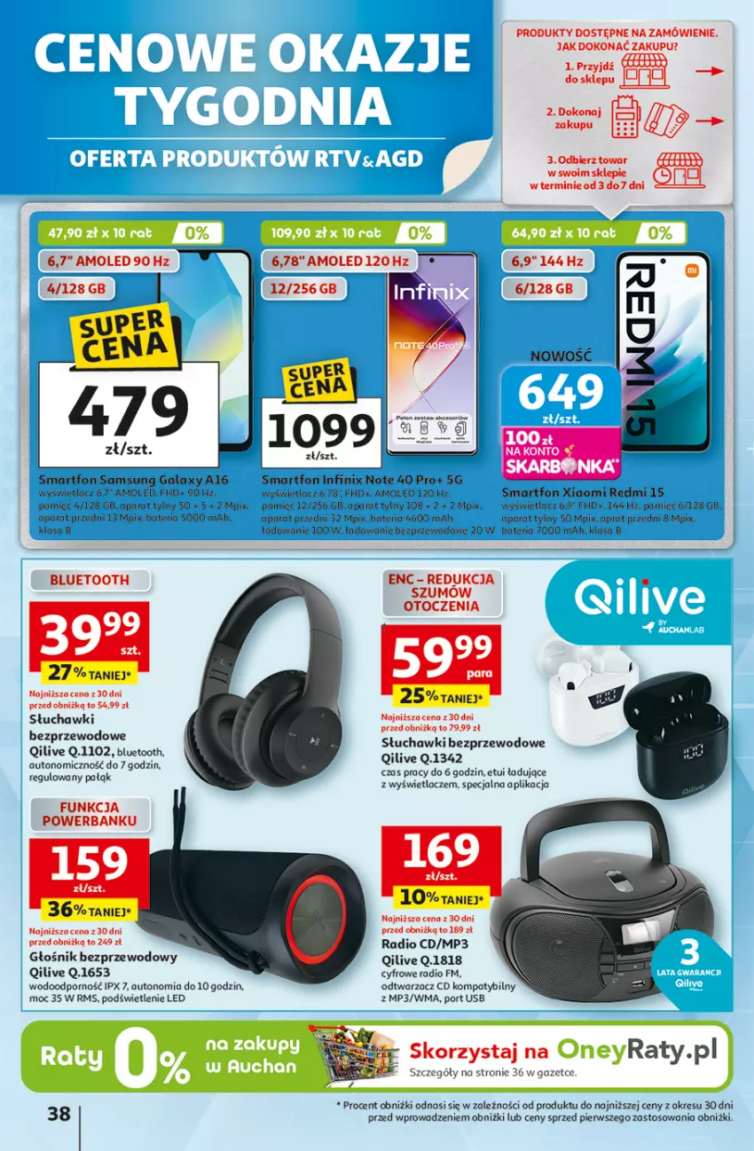 Gazetka promocyjna Auchan - Odlotowe ceny na start szkoły Hipermarket - ważna 28.08 do 03.09.2025 - strona 38 - produkty: Amol, Bateria, Gala, Głośnik, Por, Powerbank, Samsung, Słuchawki, Słuchawki bezprzewodowe, Smartfon