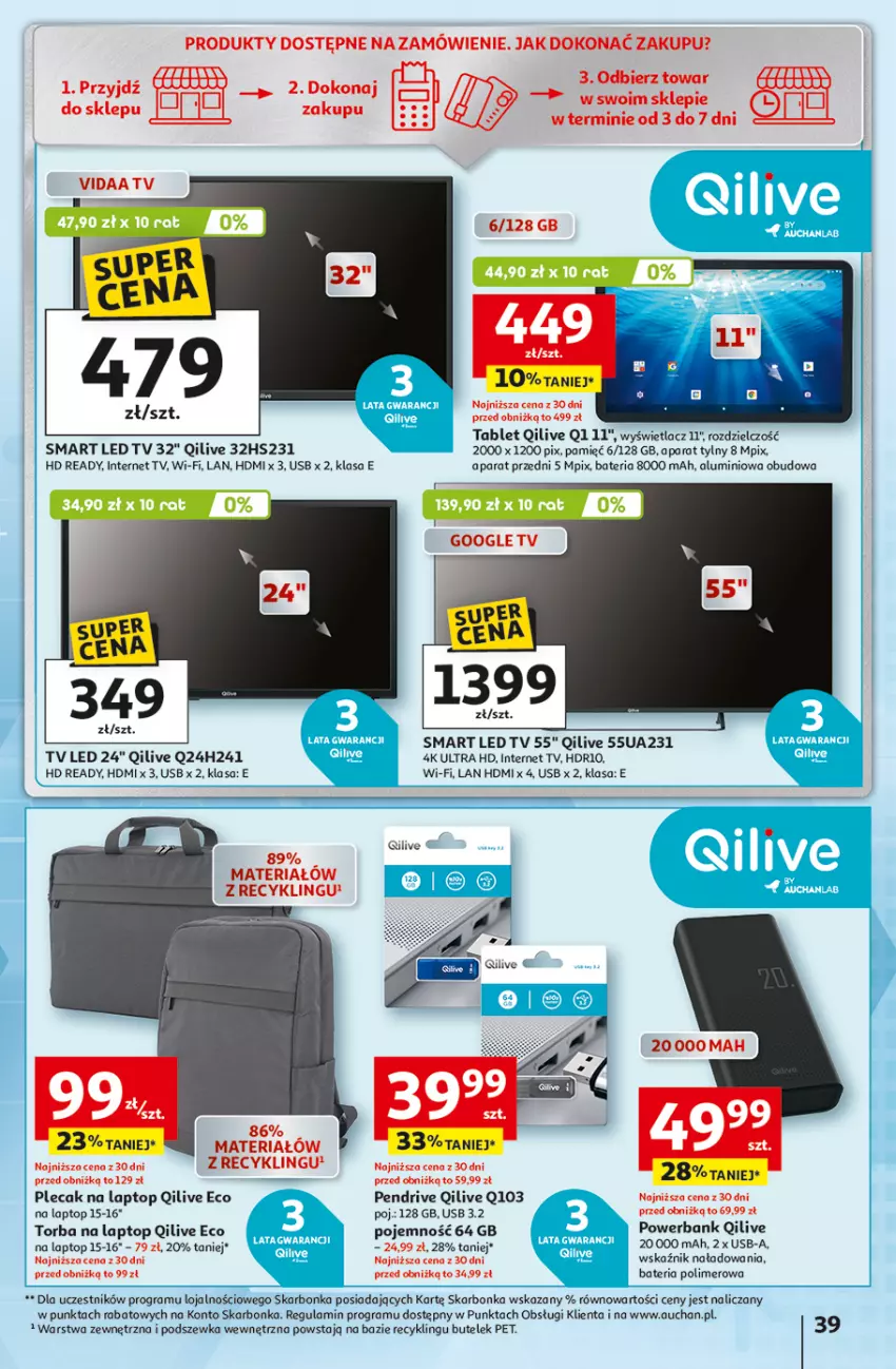 Gazetka promocyjna Auchan - Odlotowe ceny na start szkoły Hipermarket - ważna 28.08 do 03.09.2025 - strona 39 - produkty: Bateria, Gra, HD ready, LED TV, Pendrive, Plecak, Powerbank, Tablet, Top, Torba