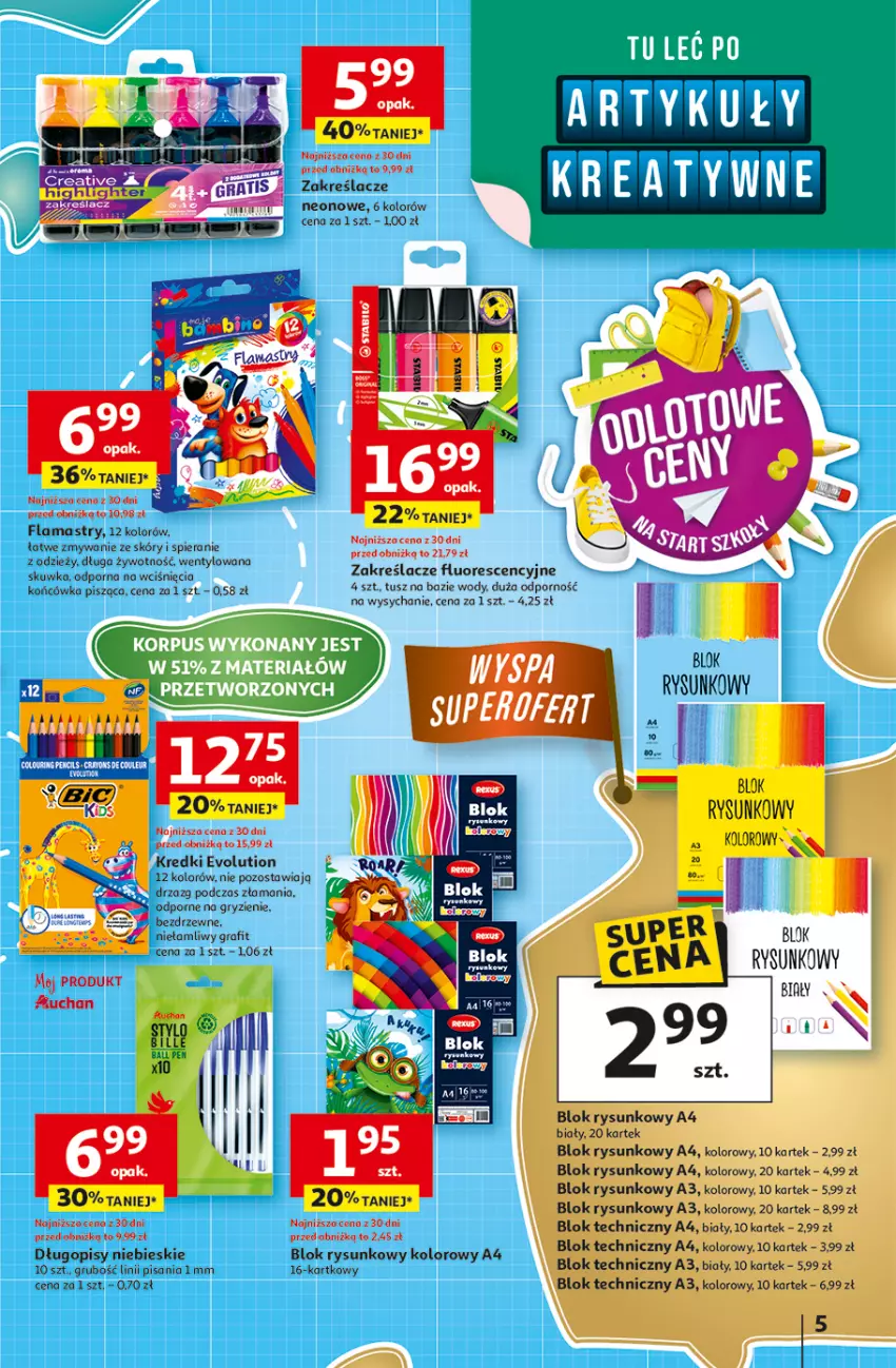 Gazetka promocyjna Auchan - Odlotowe ceny na start szkoły Hipermarket - ważna 28.08 do 03.09.2025 - strona 5 - produkty: Długopis, Flamastry, Gra, Gry, Por, Tusz