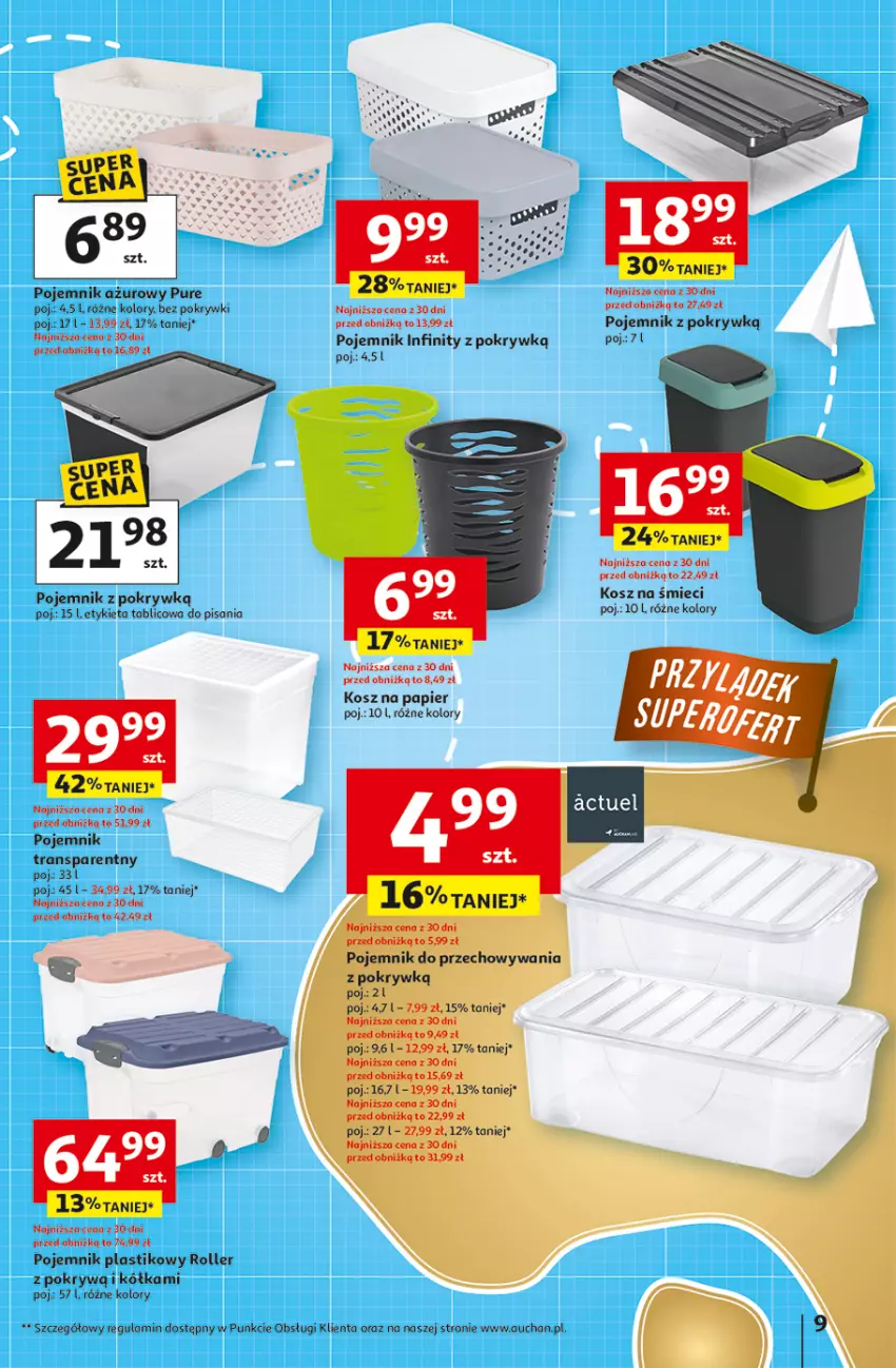Gazetka promocyjna Auchan - Odlotowe ceny na start szkoły Hipermarket - ważna 28.08 do 03.09.2025 - strona 9 - produkty: Kosz, Papier, Pojemnik, Pojemnik do przechowywania, Pojemnik plastikowy, Pojemnik z pokrywką, Pur, Roller, Tran