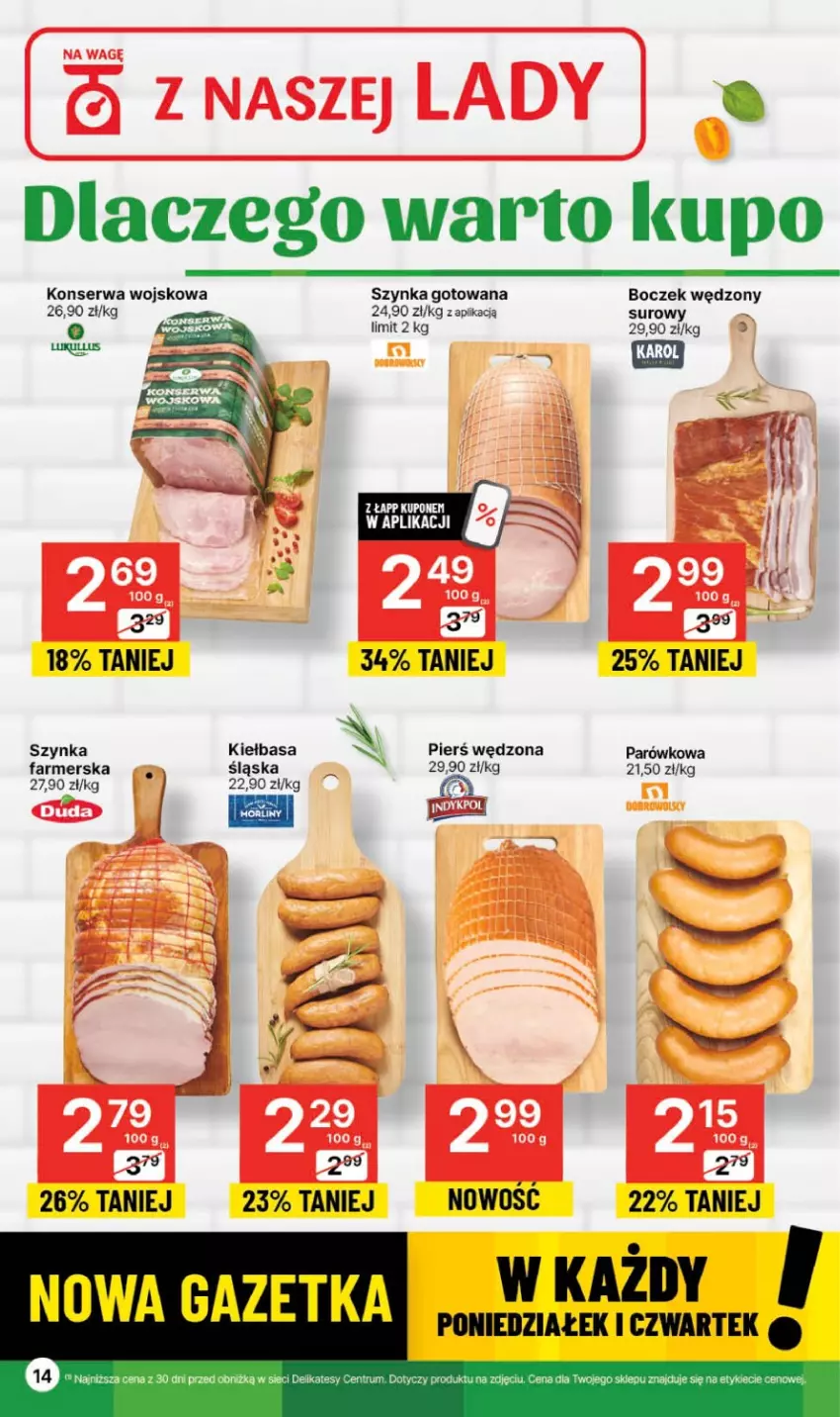 Gazetka promocyjna Delikatesy Centrum - Gazetka DC39 czw-sr - ważna 05.10 do 11.10.2023 - strona 14 - produkty: Boczek, Fa, Kiełbasa, Rum, Ser, Szynka