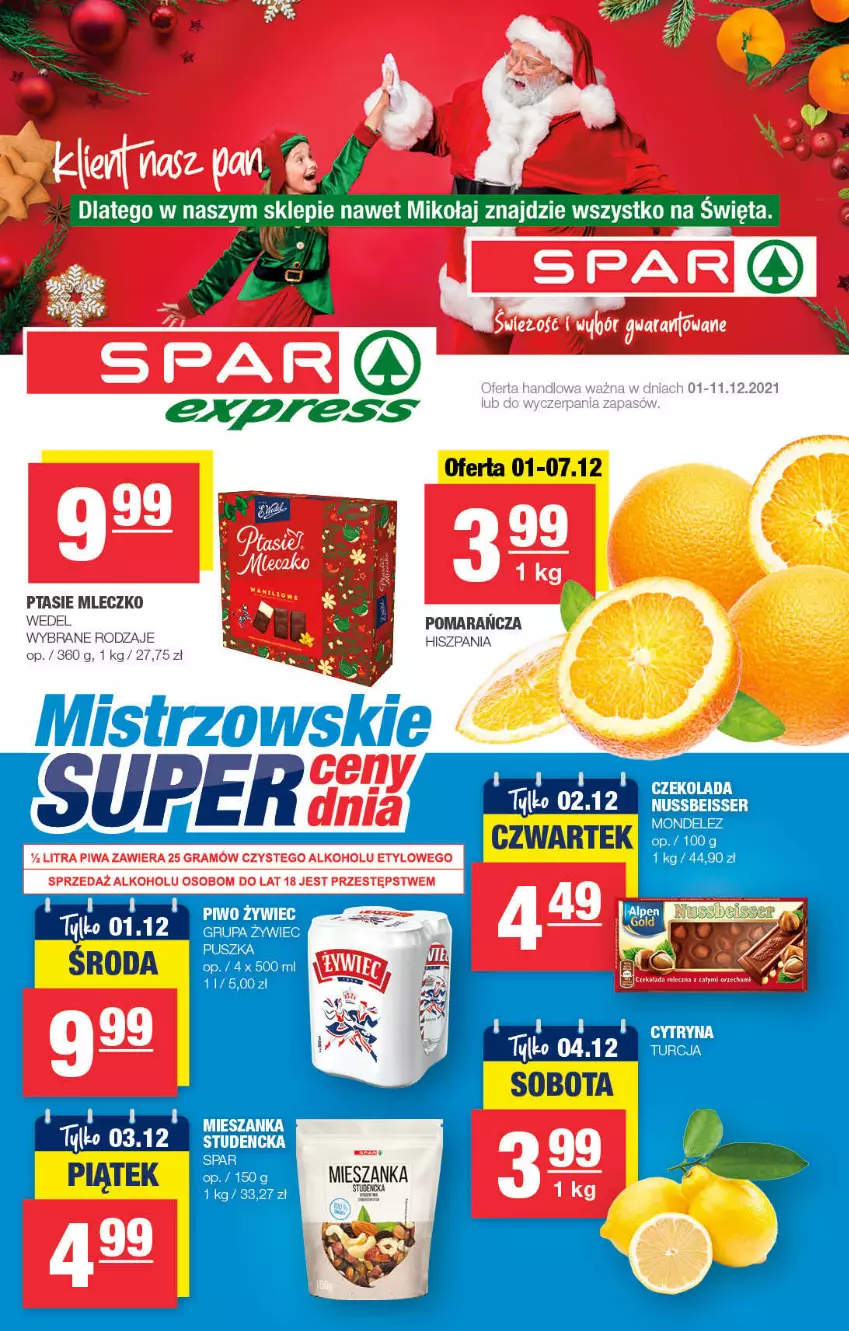 Gazetka promocyjna Spar - SparExpress - ważna 28.11 do 08.12.2021 - strona 1 - produkty: Czekolada, Mleczko, Ptasie mleczko, Ser, Veet