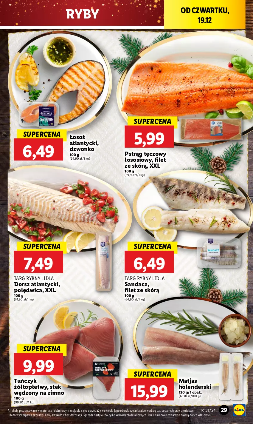 Gazetka promocyjna Lidl - GAZETKA - ważna 19.12 do 22.12.2024 - strona 33 - produkty: Dorsz, Matjas, Polędwica, Pstrąg, Pstrąg tęczowy, Sandacz, Sos, Stek, Top, Tuńczyk