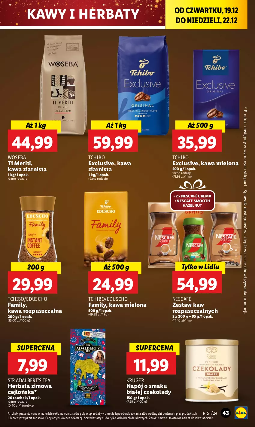 Gazetka promocyjna Lidl - GAZETKA - ważna 19.12 do 22.12.2024 - strona 49 - produkty: Fa, Herbata, Kawa, Kawa mielona, Kawa rozpuszczalna, Kawa ziarnista, Napój, Nescafé, Tchibo, Torebka, Woseba