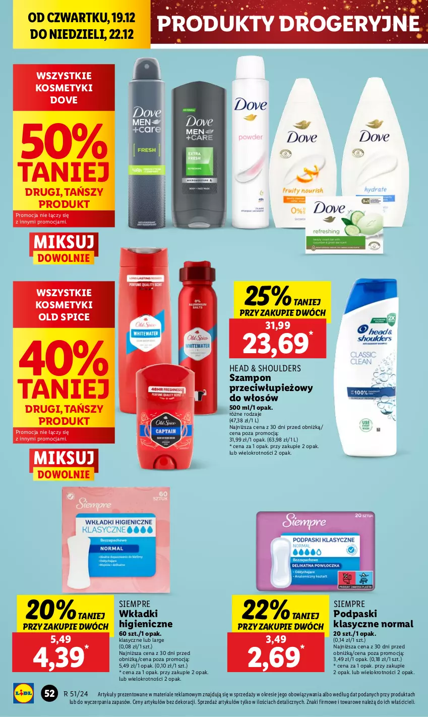 Gazetka promocyjna Lidl - GAZETKA - ważna 19.12 do 22.12.2024 - strona 60 - produkty: Dove, Old Spice, Podpaski, Szampon, Wkładki