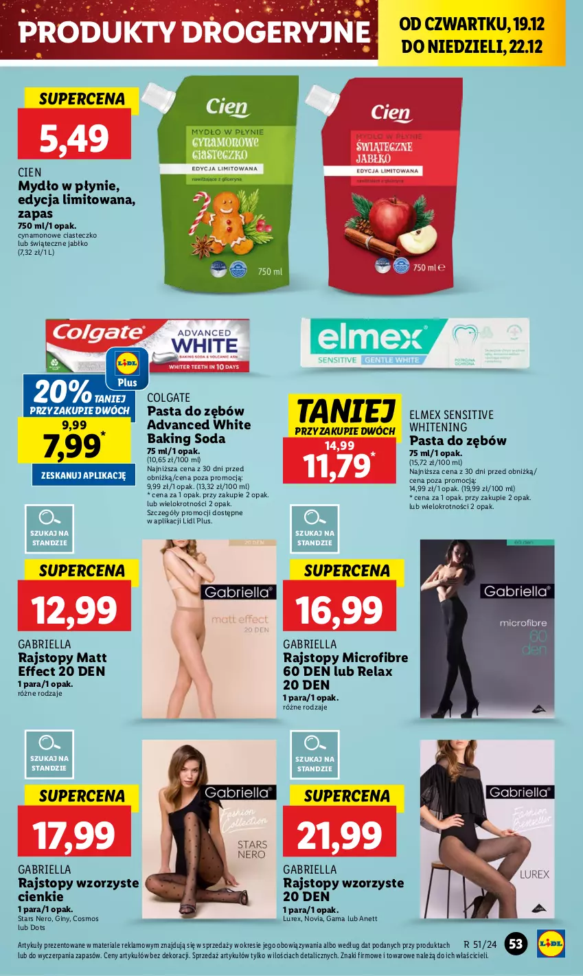 Gazetka promocyjna Lidl - GAZETKA - ważna 19.12 do 22.12.2024 - strona 61 - produkty: Brie, Colgate, Elmex, Gin, LG, Mydło, Mydło w płynie, Pasta do zębów, Rajstopy, Top