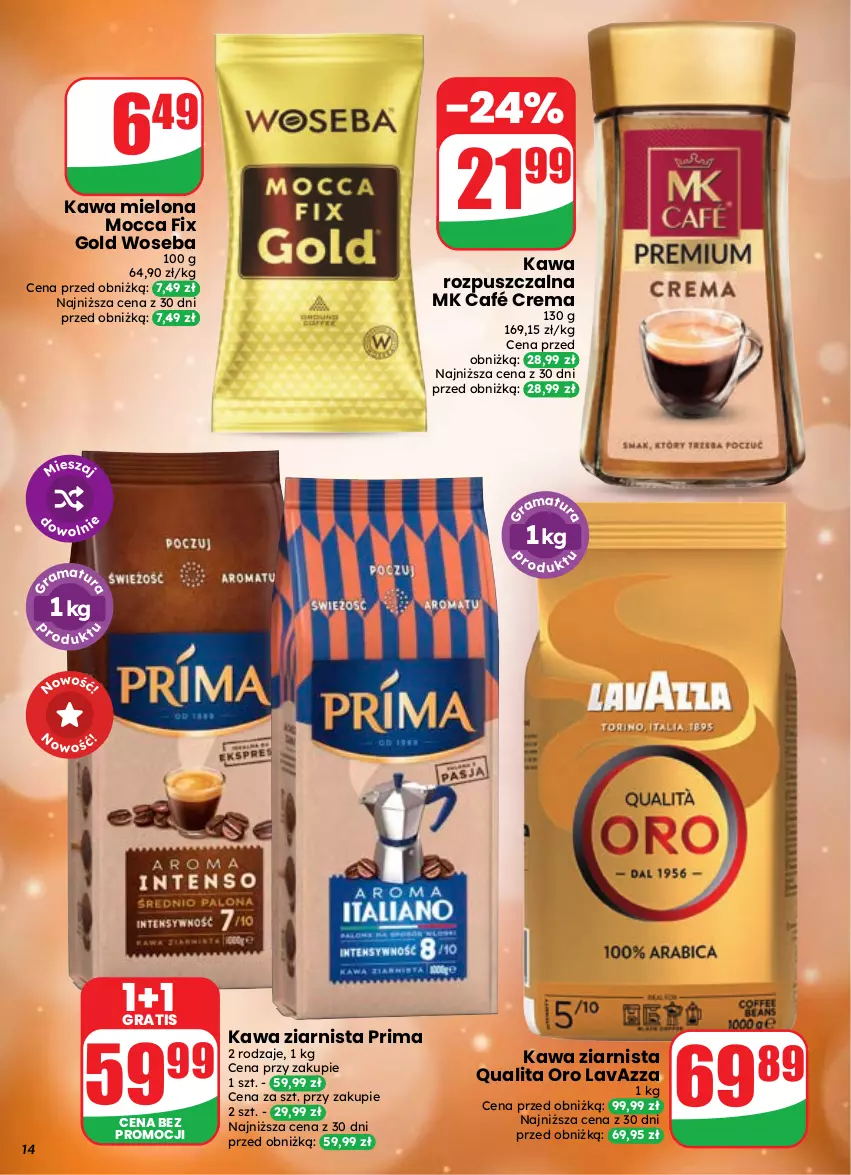 Gazetka promocyjna Dino - Gazetka 37 / 2026 - ważna 09.09 do 15.09.2026 - strona 14 - produkty: Gra, Kawa, Kawa mielona, Kawa rozpuszczalna, Kawa ziarnista, Lavazza, Mocca Fix Gold, Prima, Woseba